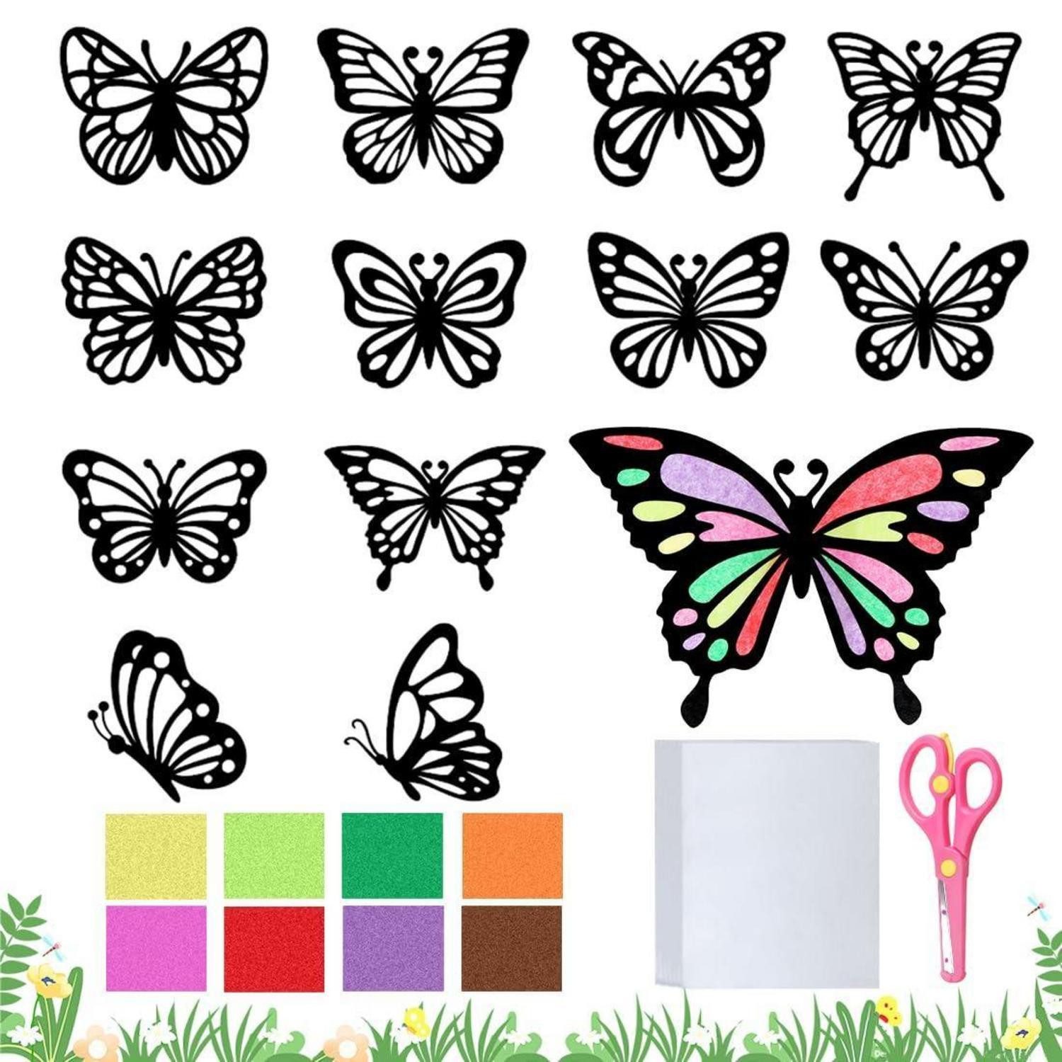 LuxusKollektion Kreativset Fensterbilder Schmetterling Bastelset Kinder 12 Stück