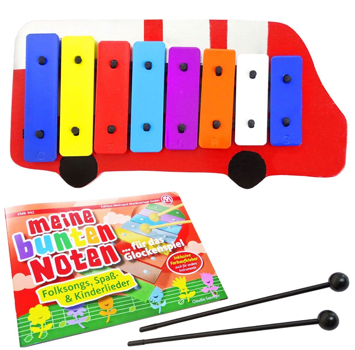keepdrum Glockenspiel keepdrum Feuerwehr Glockenspiel mit Notenheft
