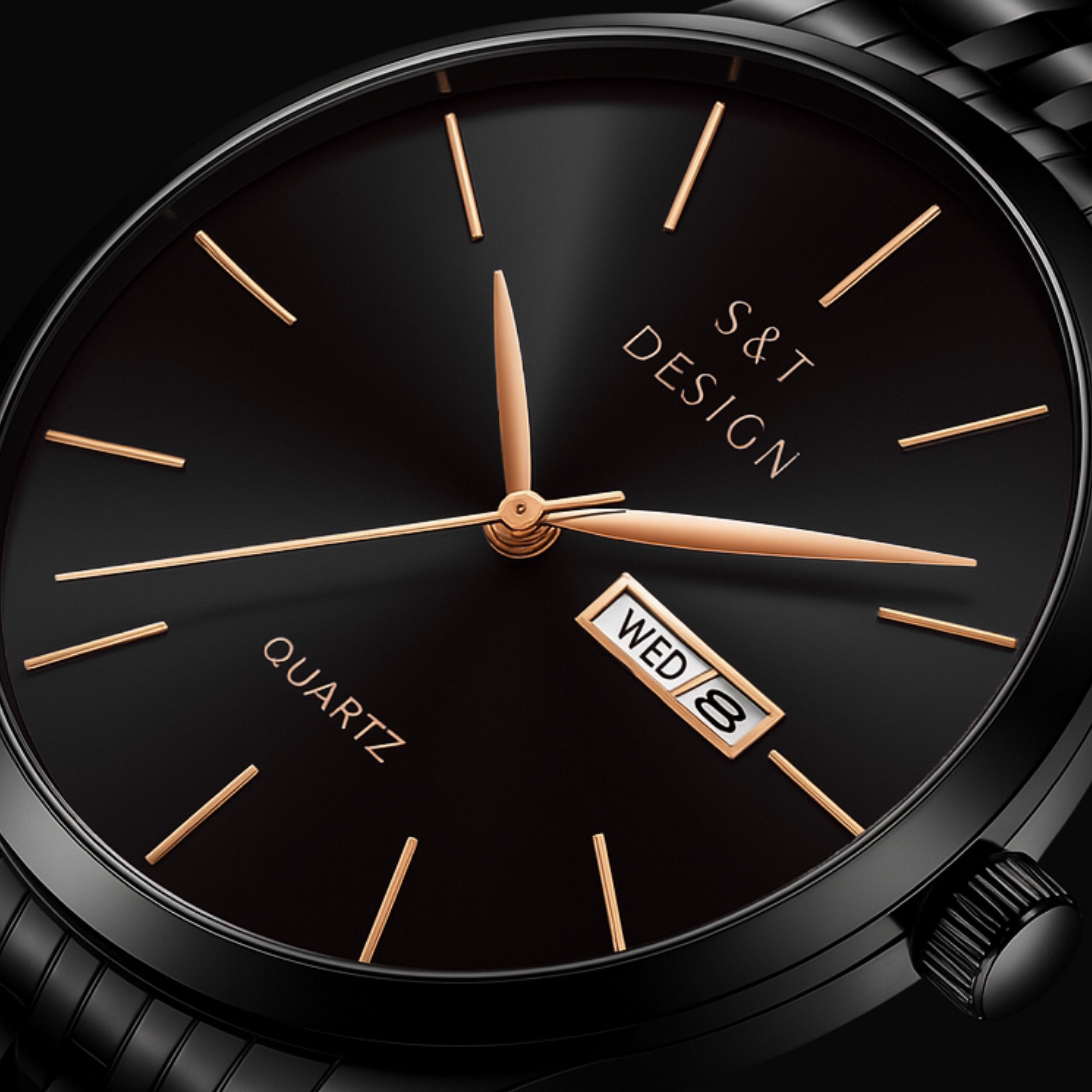 S&T Design Quarzuhr Herren Uhr Edelstahl Armbanduhr Herrenuhr V2, (Packung, inkl. Armbandkürzer & Uhrendose), Verbesserte Version Männer Uhr Schwarz Datum Wasse – Bild 4 von 5