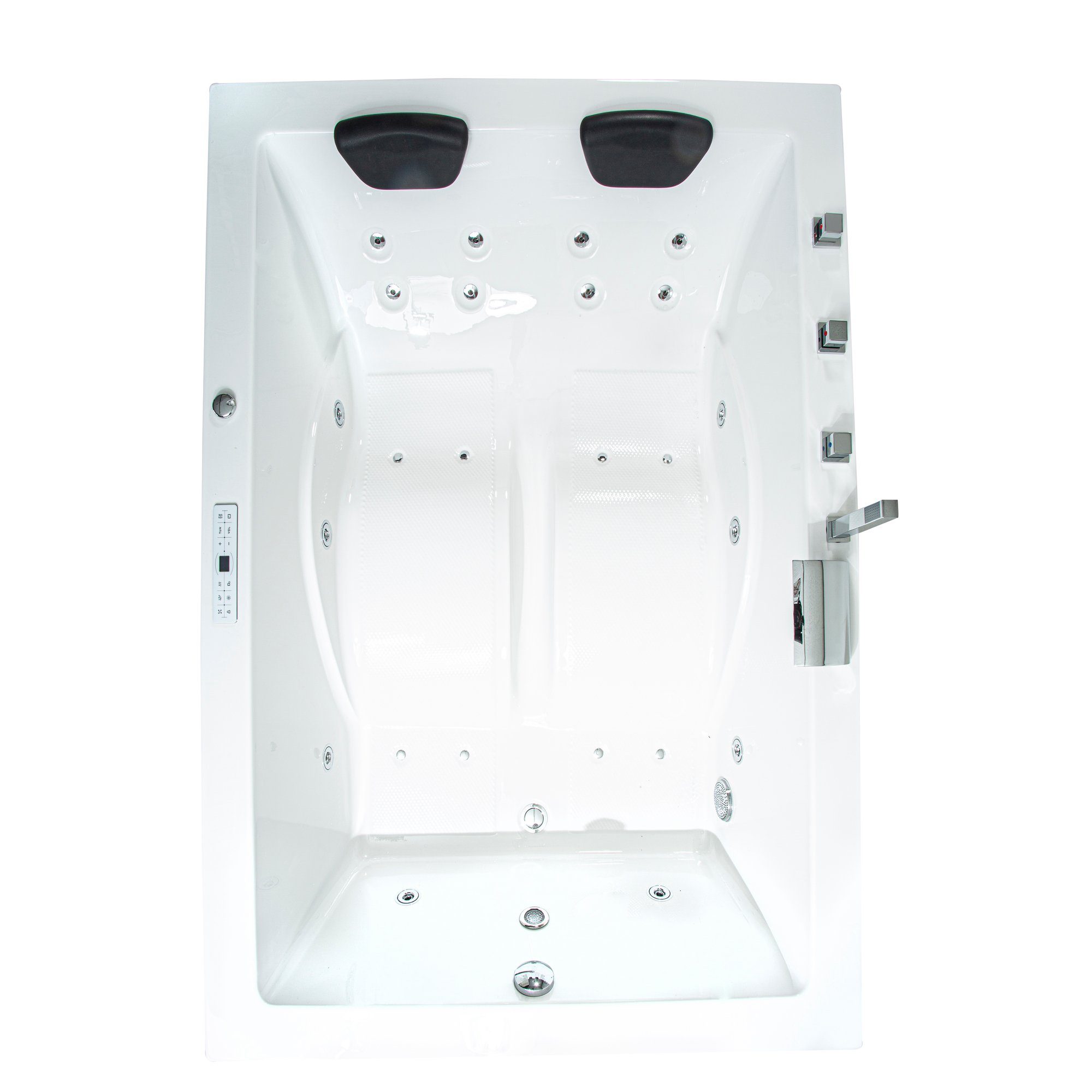 Basera® Whirlpool-Badewanne CLASSIC Indoor Whirlpool Badewanne XXL Wave 180 x 130 cm für 2 Pers., (Komplett-Set), mit 24 Massagedüsen, Wasserfall, LED, Touchpanel, Bluetooth und Radio