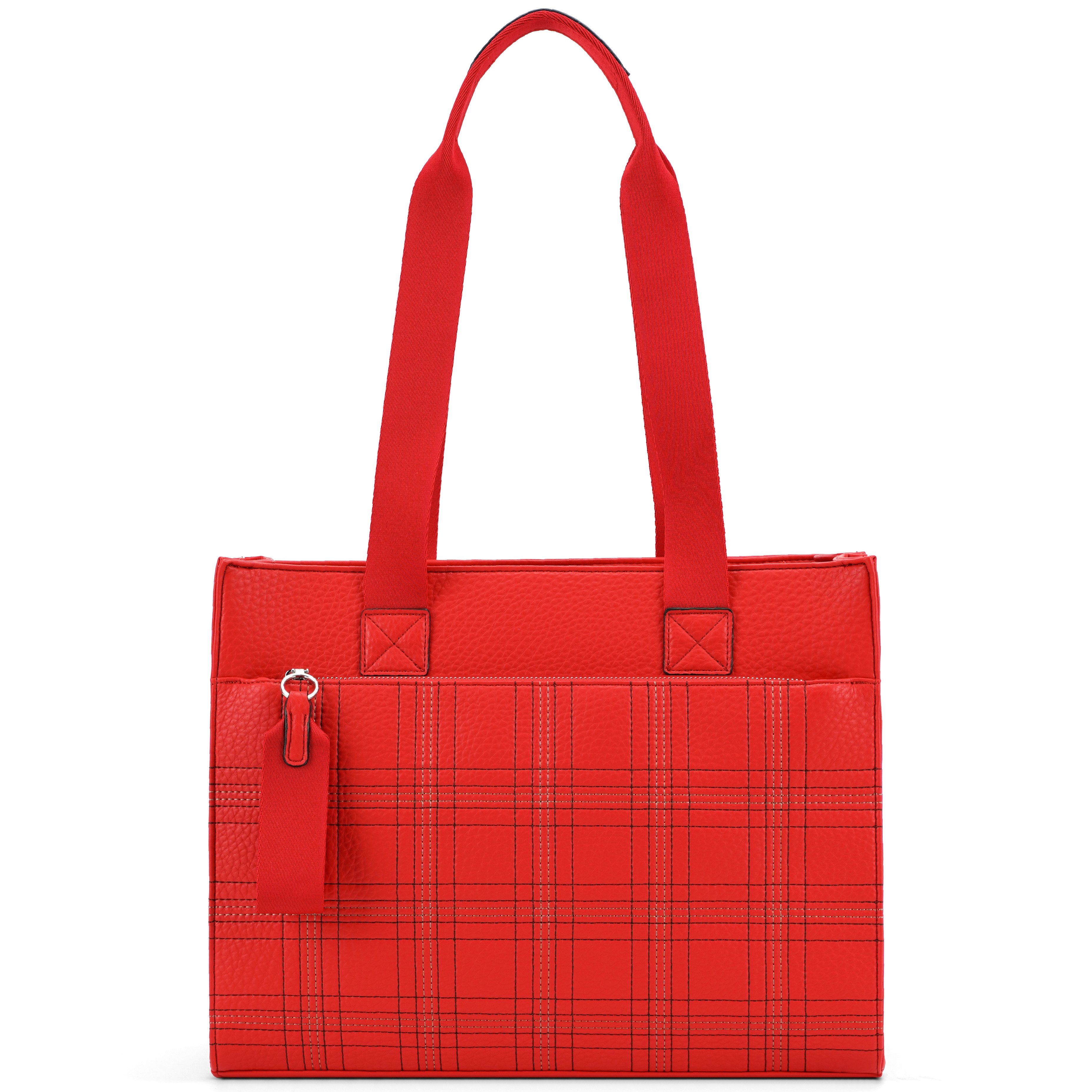 MIRROSI Shopper Damen Tasche Leder-Optik – große Schultertasche mit Karomuster, ca. 42 x 14 x 33 cm, Reißverschluss & langem Riemen