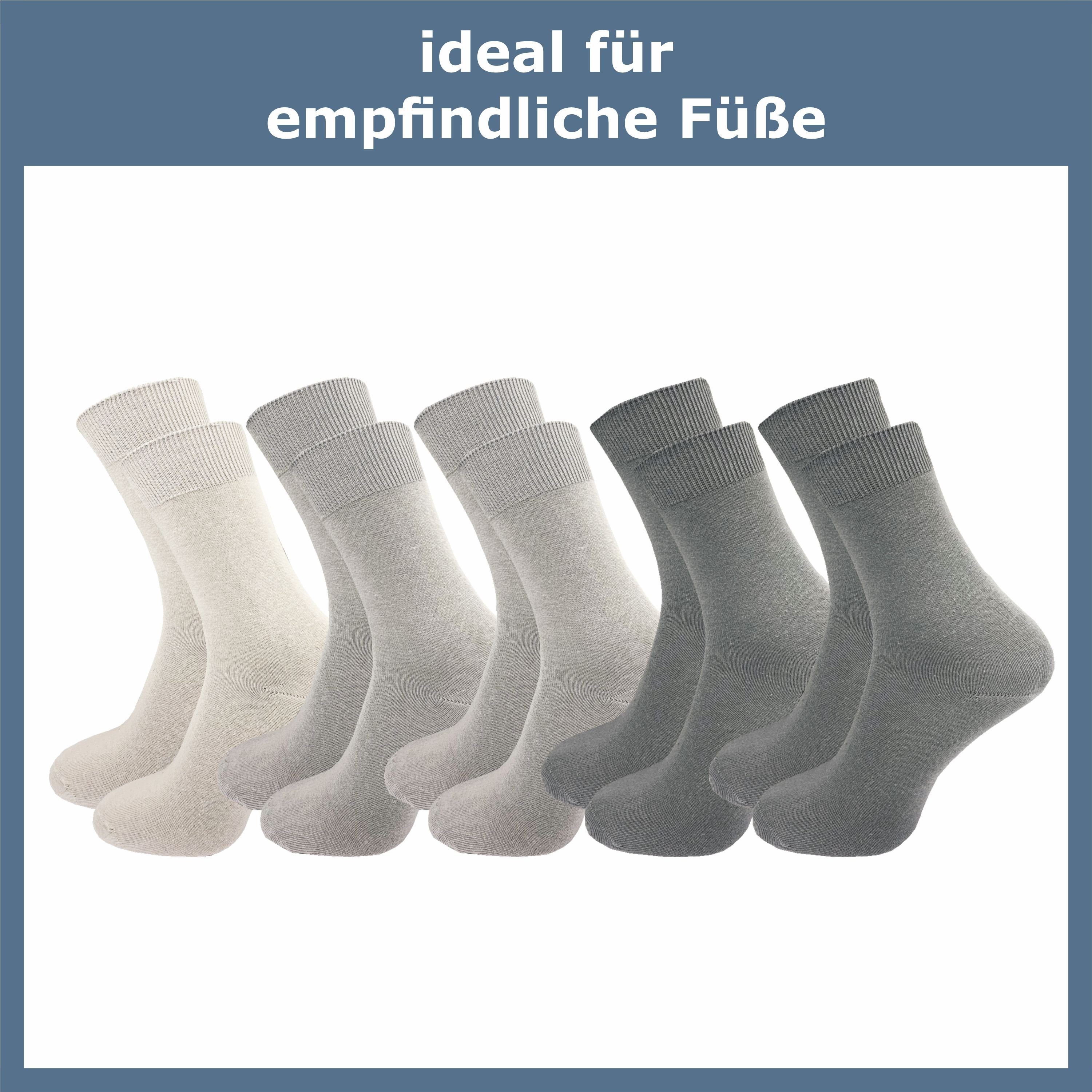GAWILO Socken für Damen (10 aus 100% Grautöne Herren Komfortbund Baumwolle, Paar) venenfreundlichem Business Freizeit und und mit