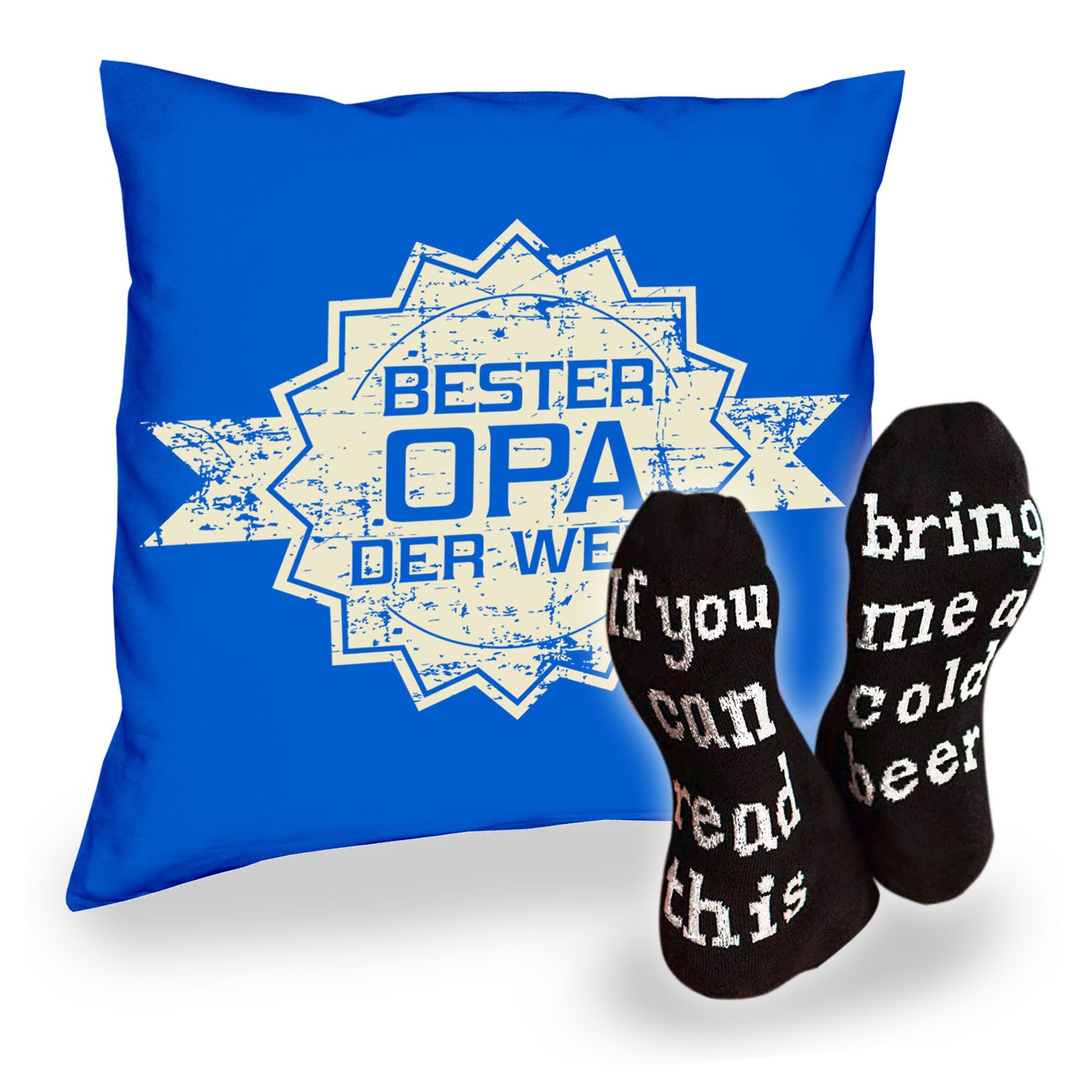 Geburtstagsgeschenke Kissen mit Socken und Füllung Großvater, Soreso® Dekokissen Royal Opa Blau Opas für
