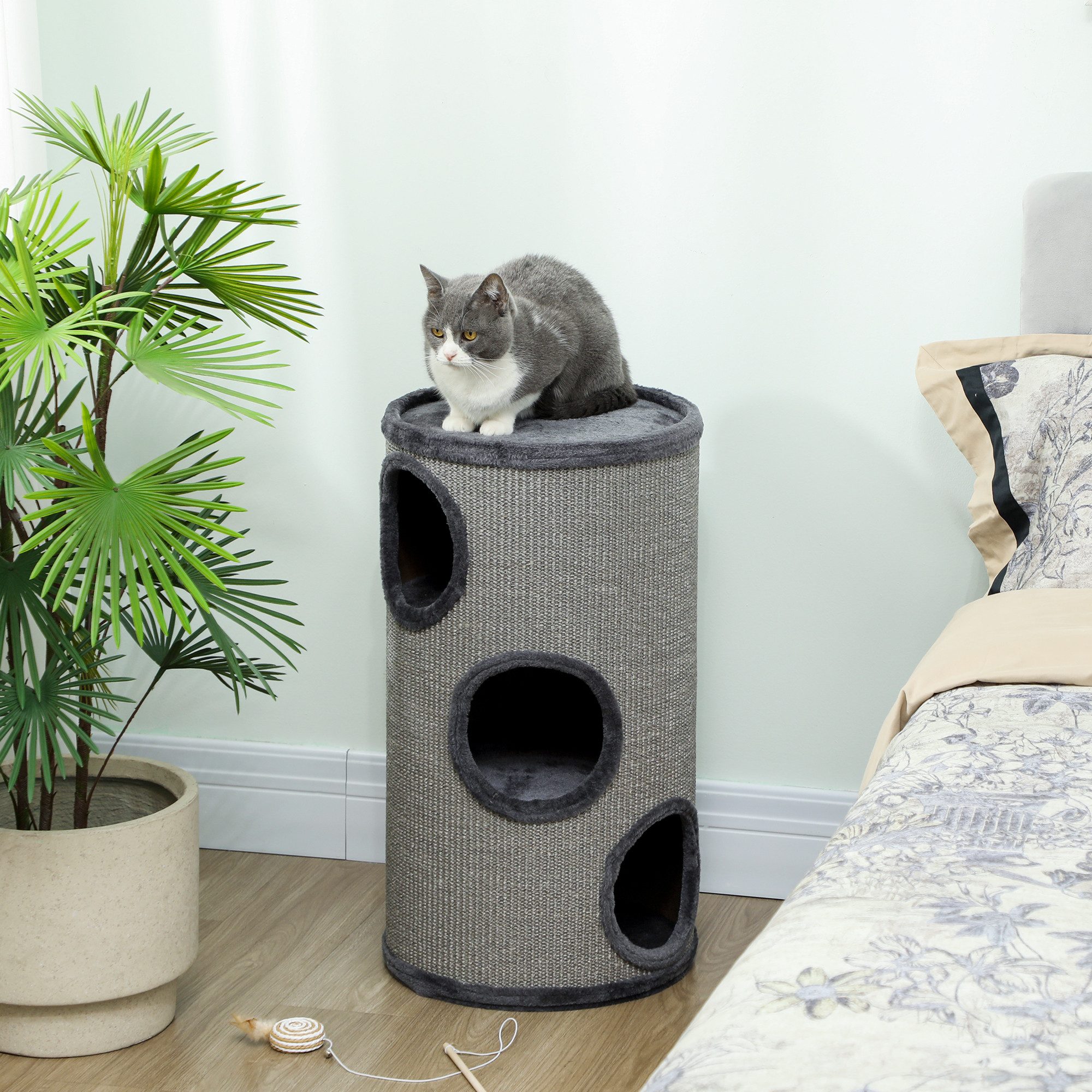 PawHut Kratztonne Katzentonne mit Plüschrand, Katzenhöhle für kleine Katzen, (Katzenmöbel, 1-tlg., Kratzturm), aus Sisal, Katzenmöbel, Plüsch, Hellgrau