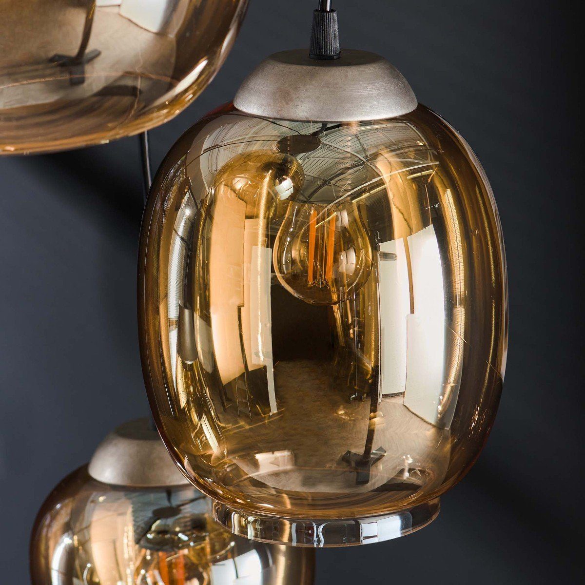 Liadomo Pendelleuchte Nelson Rondell, ohne Leuchtmittel, Braunglas/verchromtes Glas
