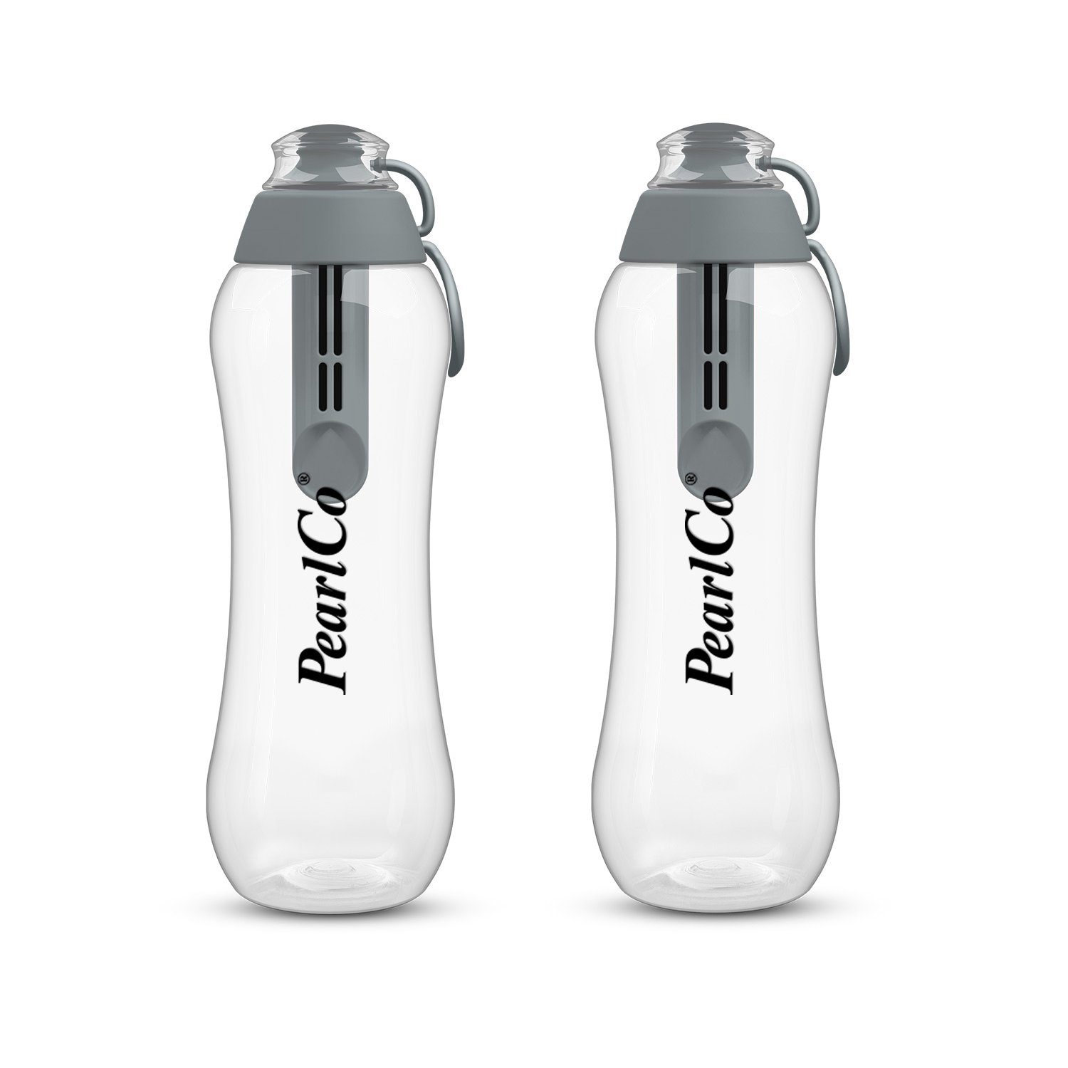 PearlCo Trinkflasche Zwei Trinkflaschen mit Filter 0,5 Liter grau