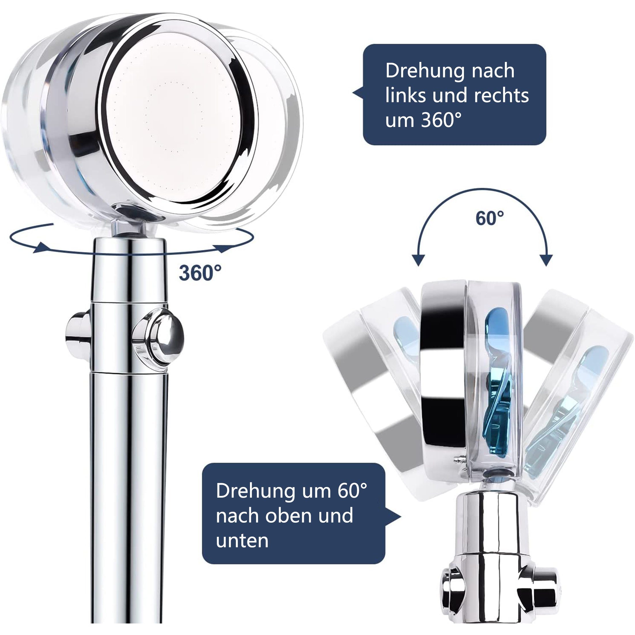 KÜLER Handbrause Handbrause, mit 360° schwenkbar, turbogeladen, Hochdruck-Wassersparbrause Filterbrause, Lila 2-Punkt-Baumwollkartusche, Duschkopf