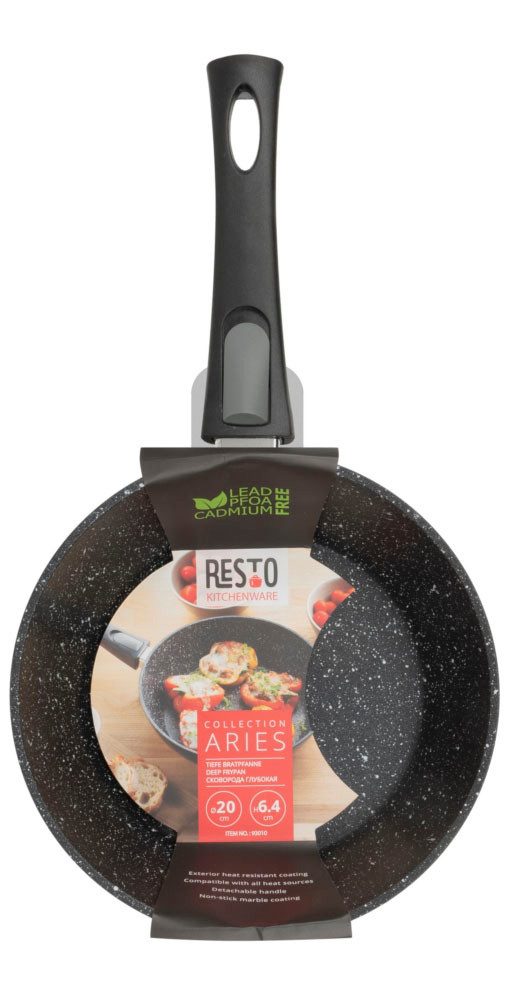 RESTO Kitchenware Bratpfanne Aries, tiefe Wokpfanne mit vierschichtiger Marmor-Antihaftbeschichtung, Aluminium (1-tlg), mit einem abnehmbaren Griff - backofenfest, spülmaschinenfest