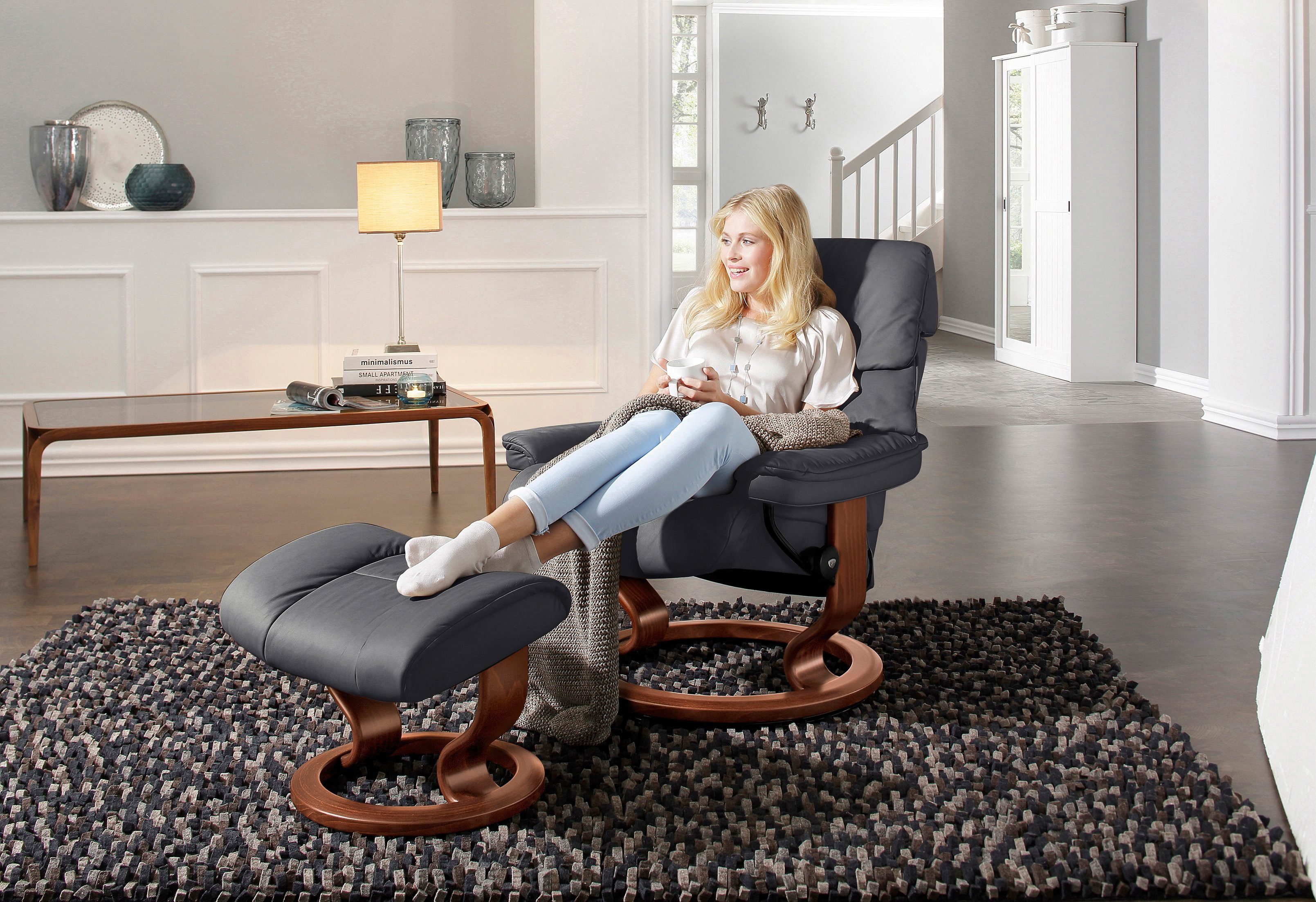 Stressless® Relaxsessel Ruby (Set, Relaxsessel mit Hocker), mit Classic Base, Größe S, Gestell Eiche, Wenge, Braun & Schwarz