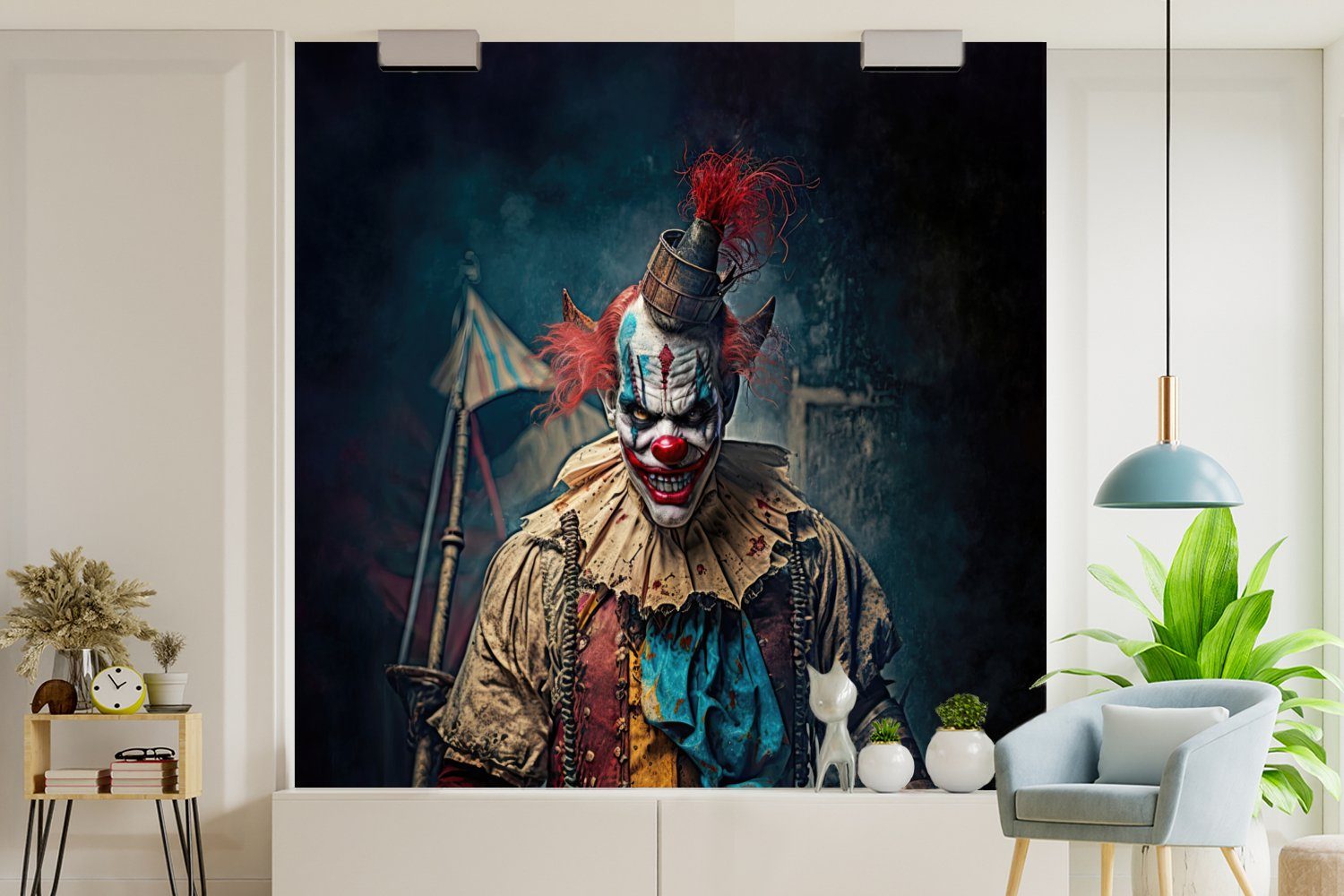 - bedruckt, Clown Küche, Kleidung Fototapete St), Vliestapete MuchoWow Porträt, Matt, - Horror für - Fototapete Schlafzimmer (4 Wohnzimmer