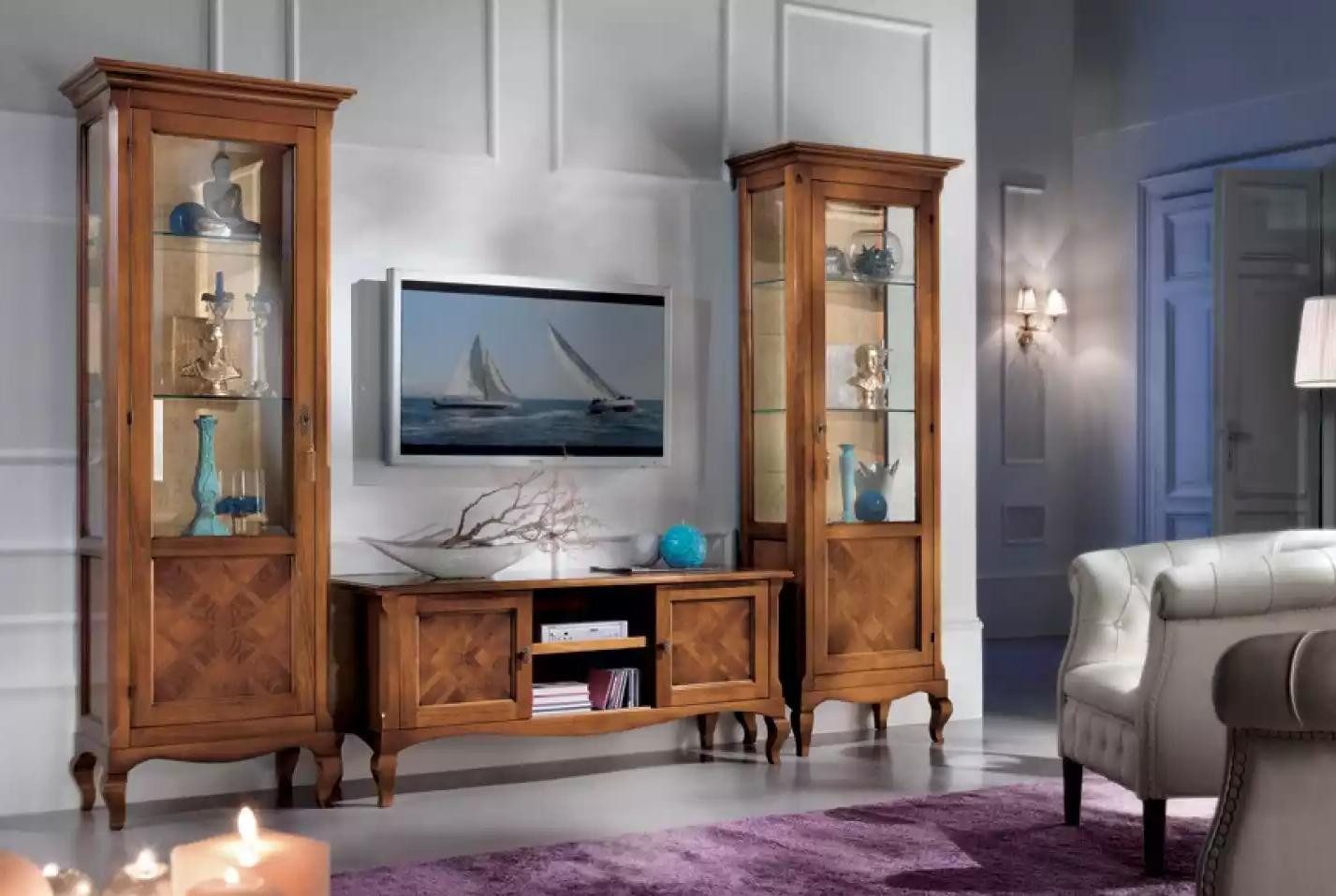 Xlmoebel Wohnwand Modernes Wohnzimmermöbel-Set mit TV-Ständer und Vitrinen in Holzoptik, (3-St., Set 3tlg. Wohnwand (TV-Ständer + 2x Vitrine), Hergestellt in Europa