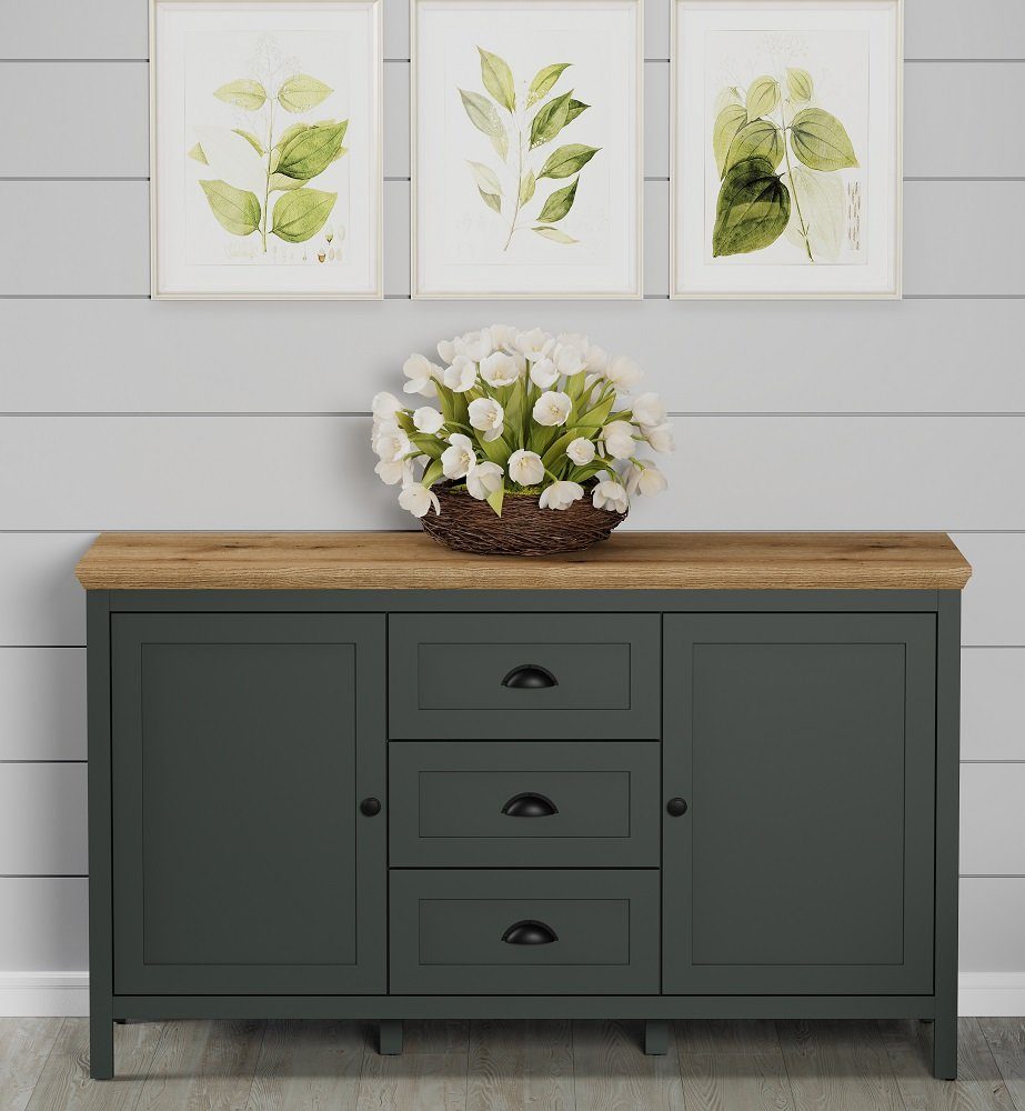 Sideboard Kommode Sideboard Stanton, Tannengrün / Eiche