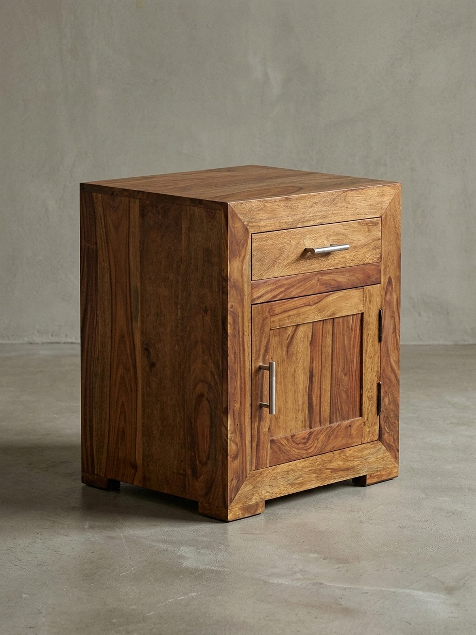 KADIMA DESIGN Nachttisch Nachttisch MUMBAI Massivholz Design Nachtkommode 60 cm Schlafzimmer, Schublade und Tür Nachtschrank für Boxspringbett