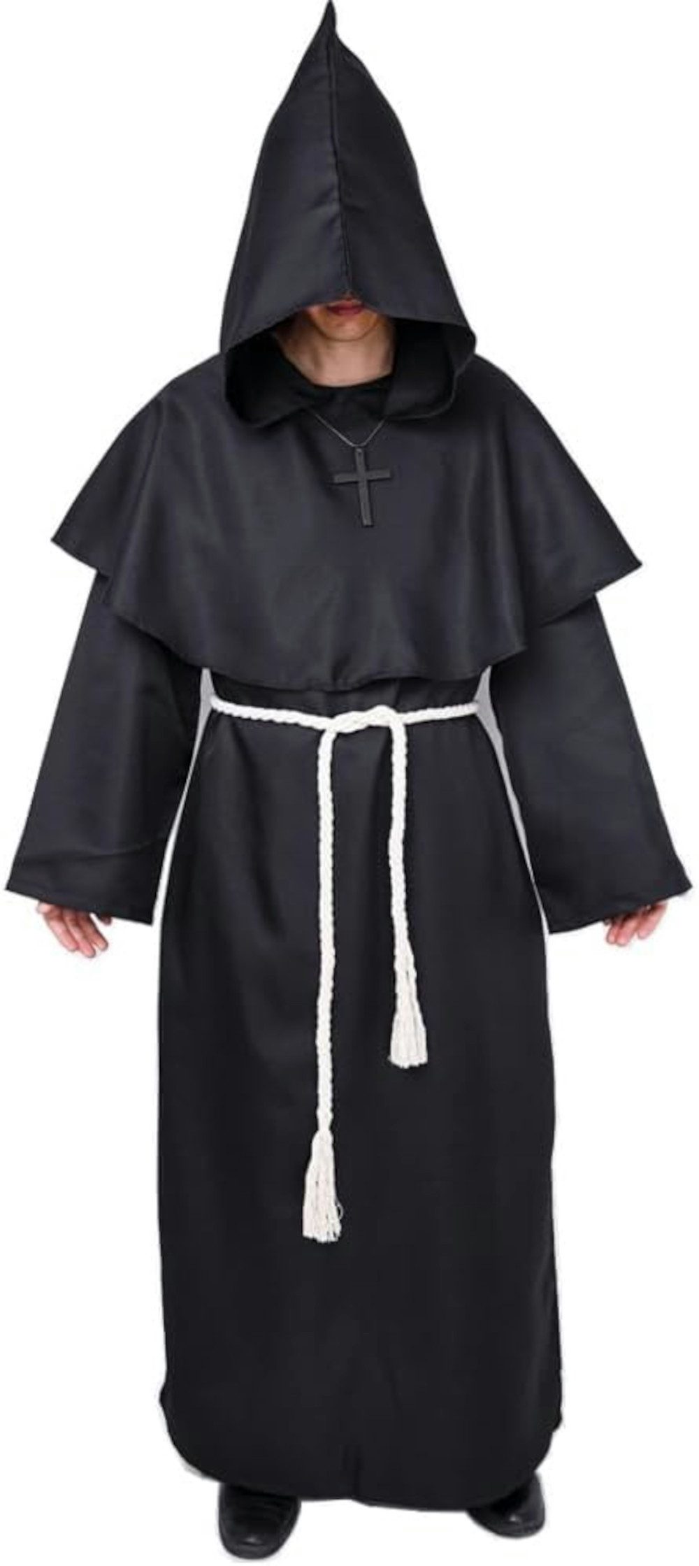 UE Stock Mönch-Kostüm Herren Mönch Pfarrer Mittelalter Kostüm mit Kapuze und Kreuz Gr. S, perfekten Wahl für Halloween