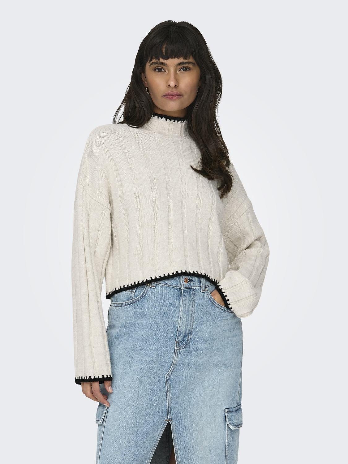 Strickpullover Strickpullover gerippt Langarm kurz tiefe Schultern