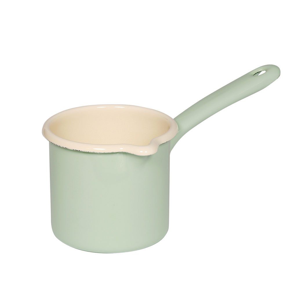 Riess Kochtopf Classic Pastell, Schnabeltopf mit Stiel 10 cm / 0,7 L nilgrün - Emaille