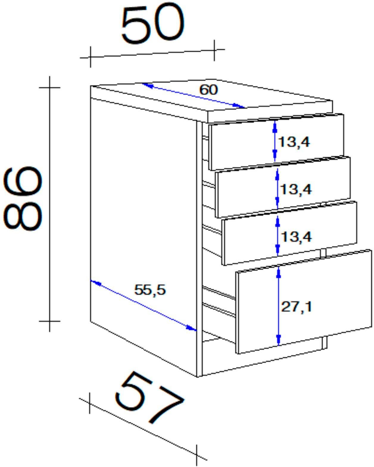 (B Flex-Well T) x Unterschrank x mit Nepal Schubkästen cm, 60 50 praktischen x 85/86 H x