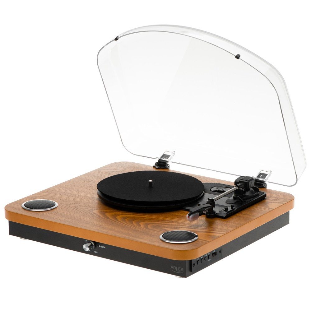ADLER EUROPE AD 1914e Vinyl Player Plattenspieler (Riemenantrieb, Bluetooth 5.4, 3 Geschwindigkeiten, RCA-Ausgang, Vinyl Player, USB, Holz)