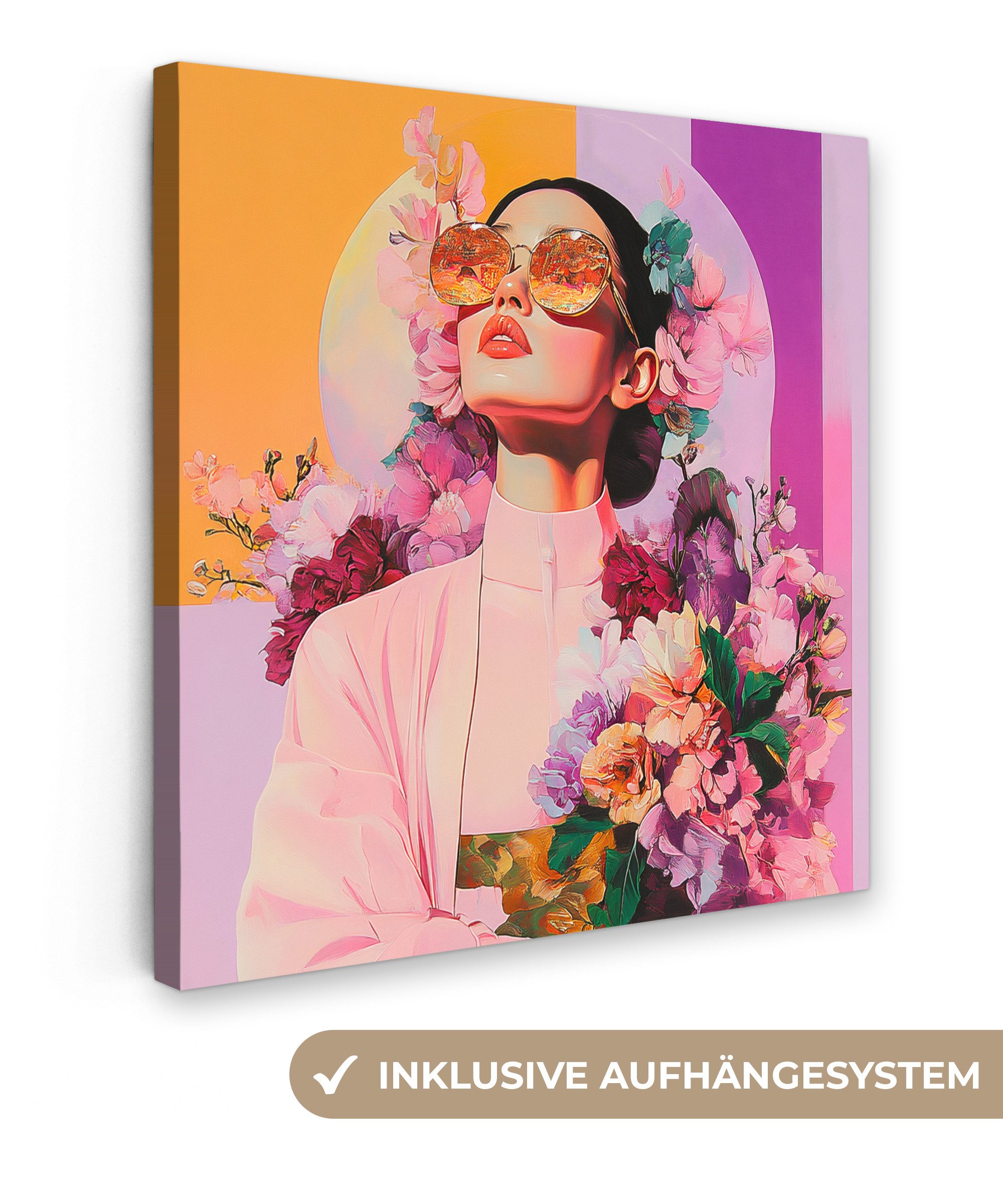 Leinwandbild Porträt - Frau - Abstrakt - Blumen