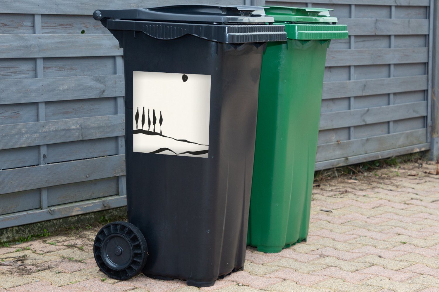 Mülleimer-aufkleber, - Landschaft St), Sticker, weiß MuchoWow Wandsticker (1 - Schwarz Abstrakt Mülltonne, Abfalbehälter Container, und