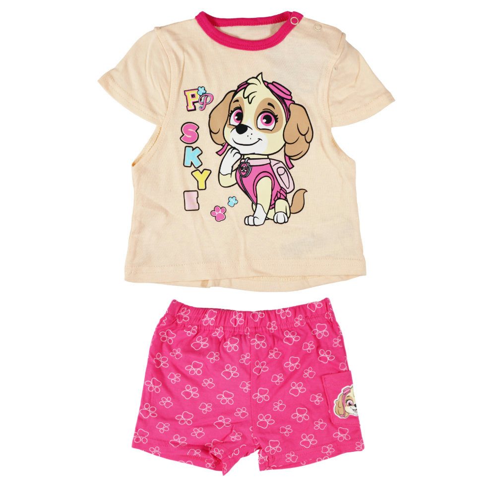 PAW PATROL Print-Shirt Paw Patrol Skye Mädchen Baby Kurzarm Shirt plus Shorts 100% Baumwolle, Gr. 62 bis 86