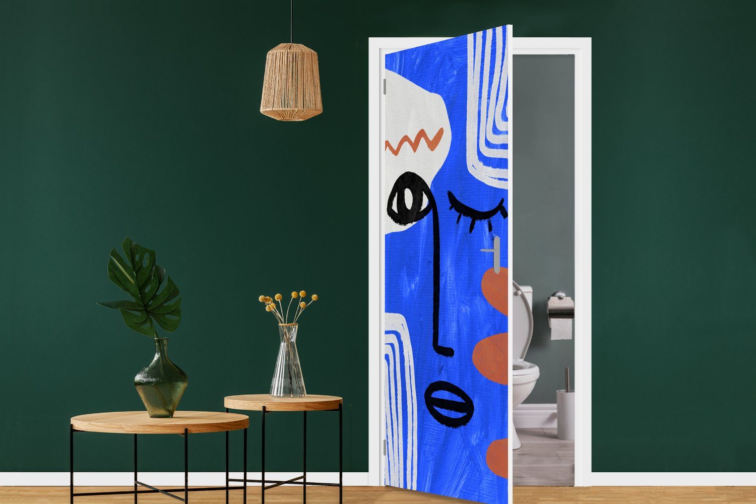 Gesicht Tür, bedruckt, - - für Türaufkleber, (1 Türtapete Blau Fototapete MuchoWow 75x205 Matt, Abstrakt, cm St),