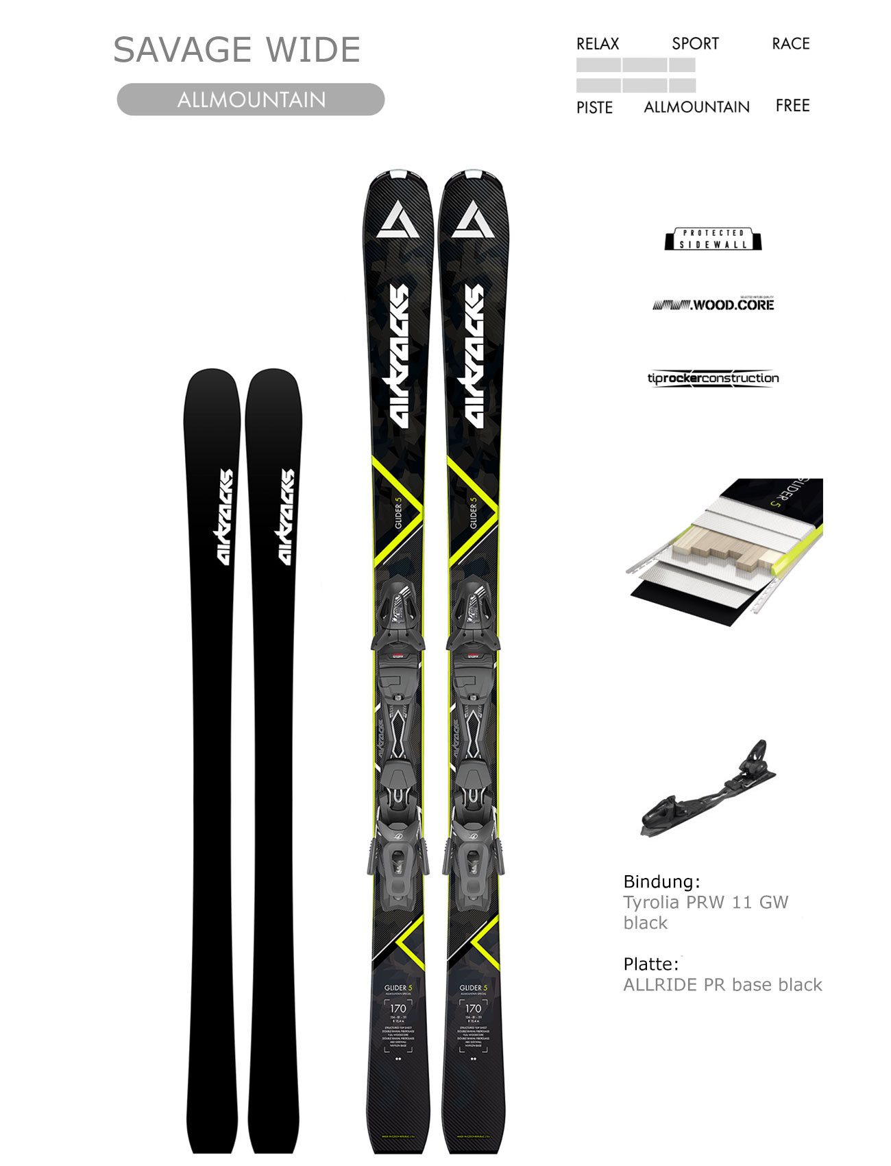 Ski Airtracks Savage Wide Allmountain Ski mit Bindung Tyrolia PR 11 GW