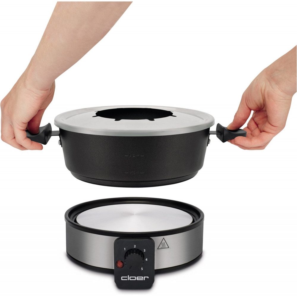 Cloer Elektro-Fondue 6679 Fondue Set Edelstahl Schwarz für 8 Personen