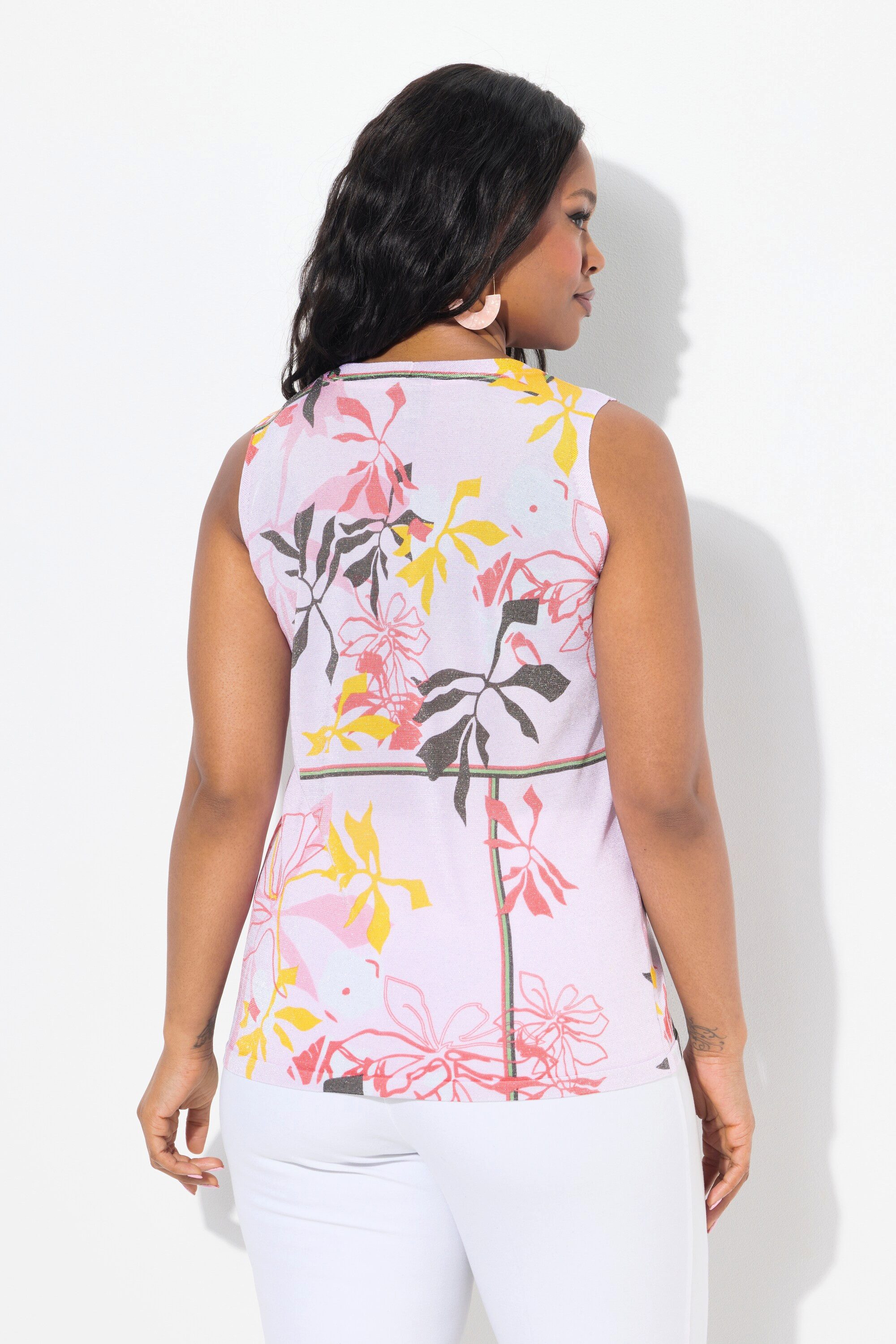 Ulla Popken Pullunder Stricktop florales Muster V-Ausschnitt ärmellos