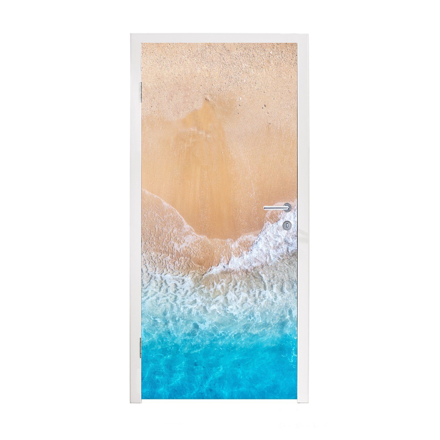 MuchoWow Türtapete Strand - Meer - Sand - Sommer - Blau - Wellen, Matt, bedruckt, (1 St), Fototapete für Tür, Türaufkleber, 75x205 cm