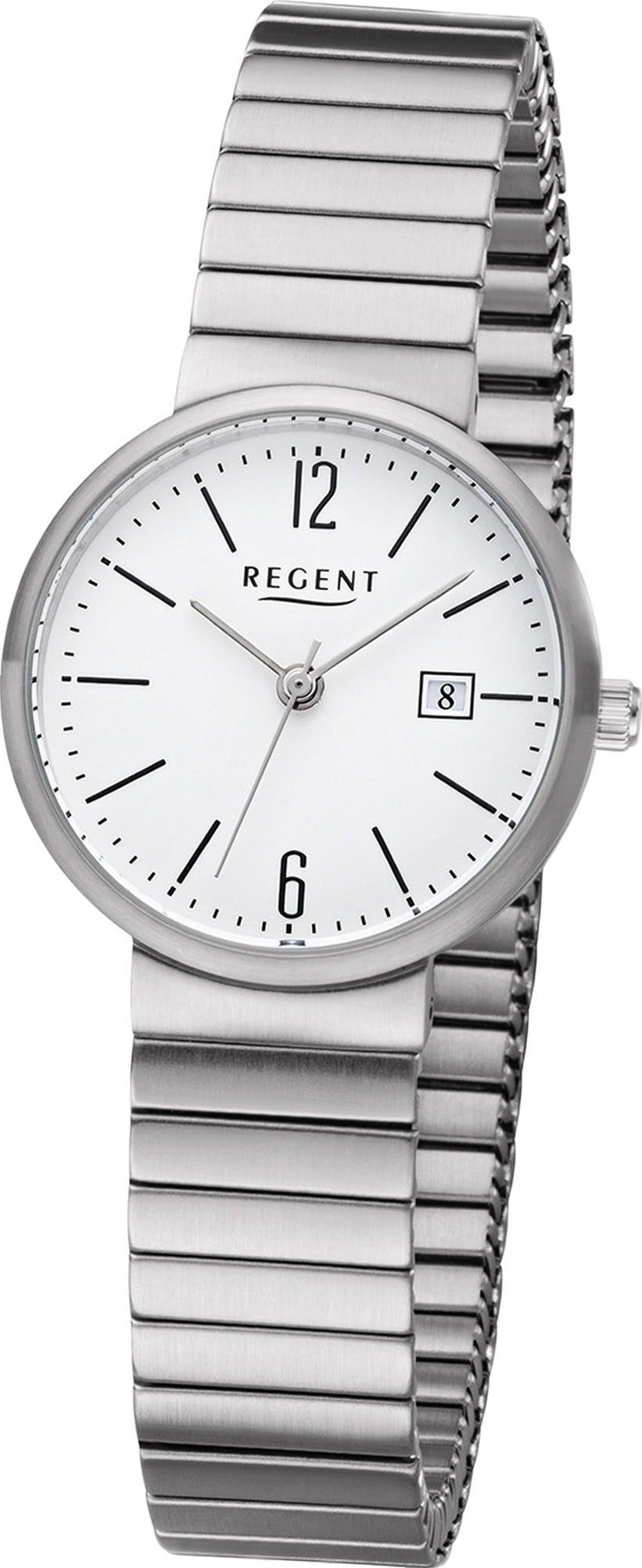 Regent Quarzuhr Regent Metall Damen Uhr F-1202 Analog, Damenuhr Metallarmband silber, rundes Gehäuse, klein (ca. 29mm)