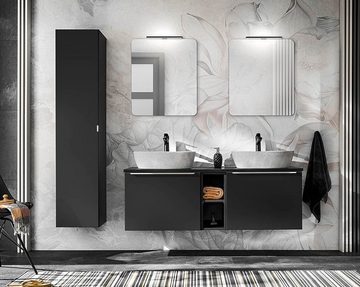 einfachgutemoebel Waschtisch-Set Badezimmer Waschplatz Unterschrank NOIRETTE 60cm, schwarz matt, (Badmöbel Set, 1-St., Waschtisch Unterschrank)