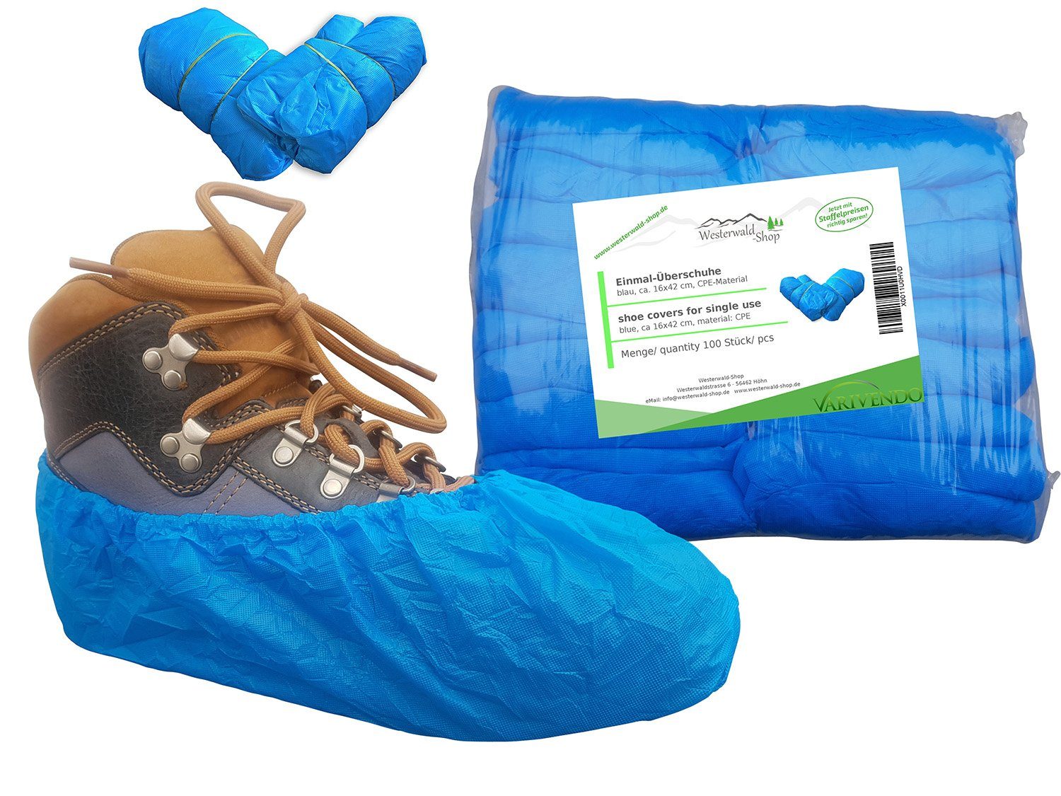 varivendo Schuhüberzieher 100x Überziehschuh, Polyethylen, 40µ, blau, geprägt, Farbe: BLAU (Set, 100-St., Überziehschuh) Schutzschuhe OP-Schuhe Schuhüberzüge Einwegüberschuhe