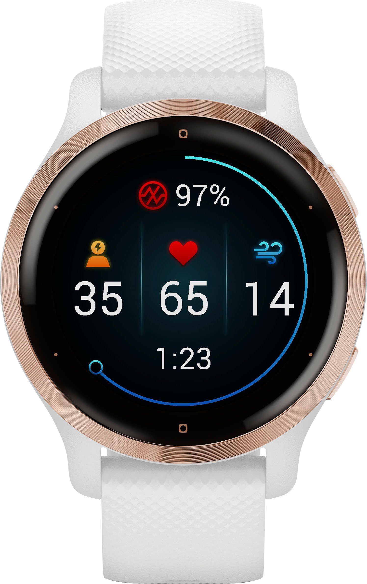 2S (2,8 vorinstallierten Garmin Smartwatch cm/1,1 Venu Sport-Apps rose | Weiß Zoll), 25 weiß,