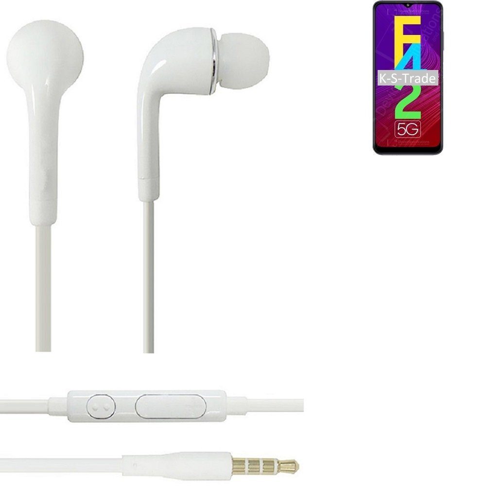 K-S-Trade für Samsung Galaxy F42 5G In-Ear-Kopfhörer (Kopfhörer Headset mit Mikrofon u Lautstärkeregler weiß 3,5mm)