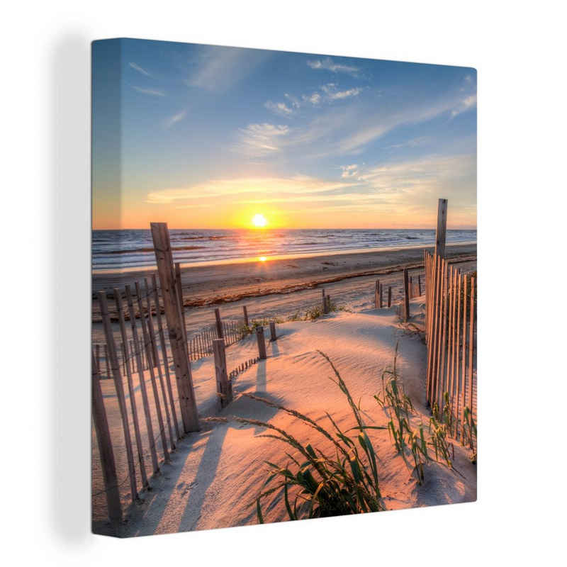 OneMillionCanvasses® Leinwandbild Strand - Meer - Düne - Sonnenuntergang - Landschaft, (1 St), Leinwand Bilder für Wohnzimmer Schlafzimmer