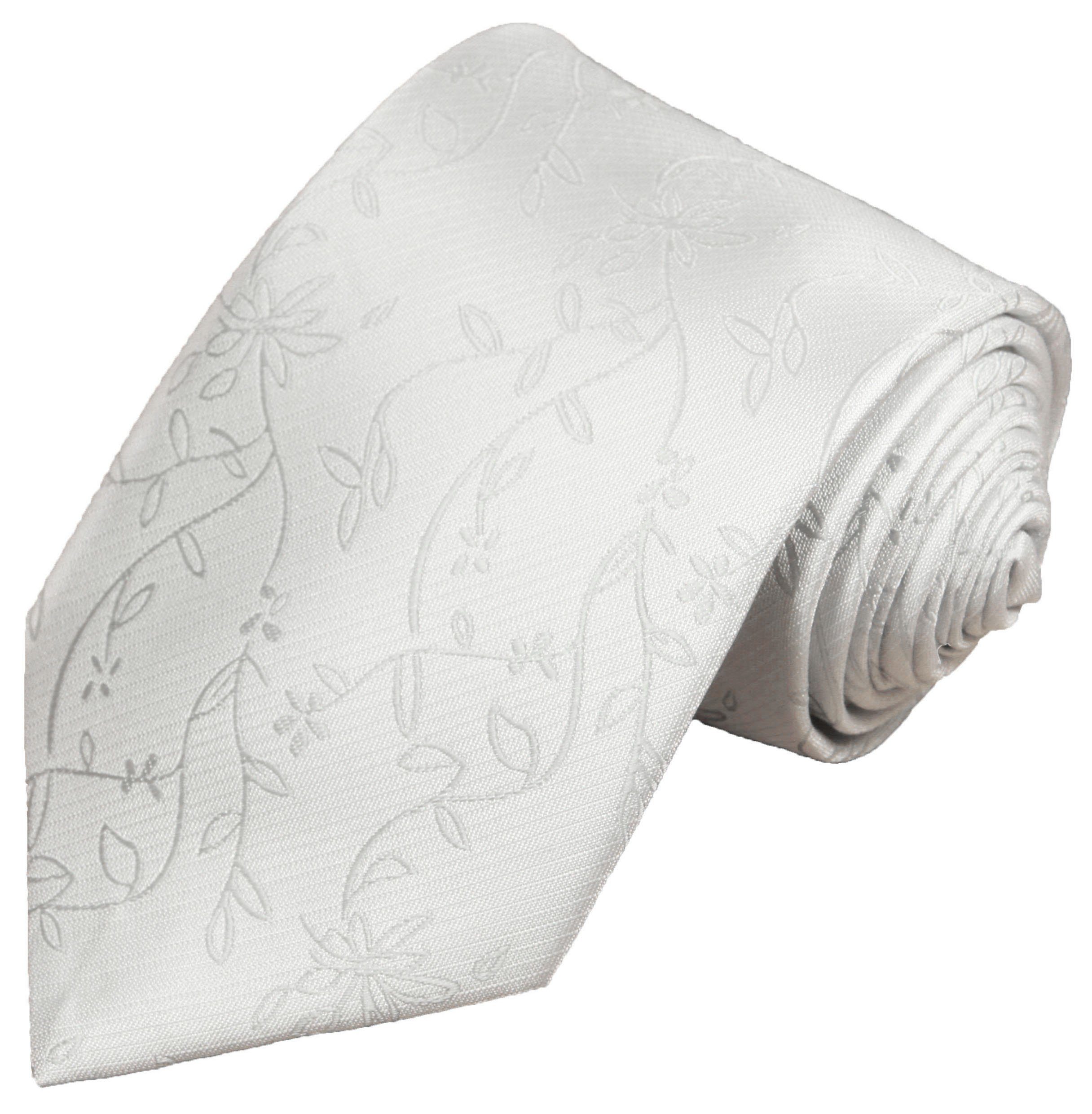 Hochzeitskrawatte Schmal weiß Krawatte Malone Herren floral silber - Paul - Bräutigam V20 (6cm), Mikrofaser