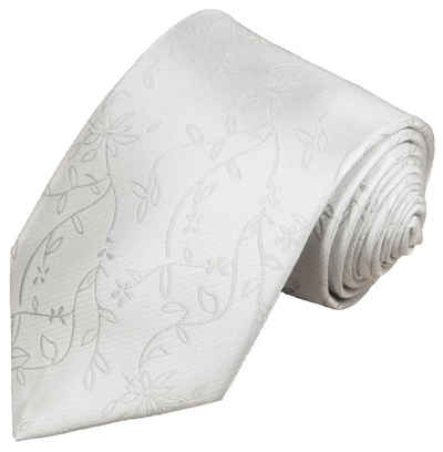 Paul Malone Krawatte Herren Hochzeitskrawatte floral - Mikrofaser - Bräutigam Breit (8cm), silber weiß V20