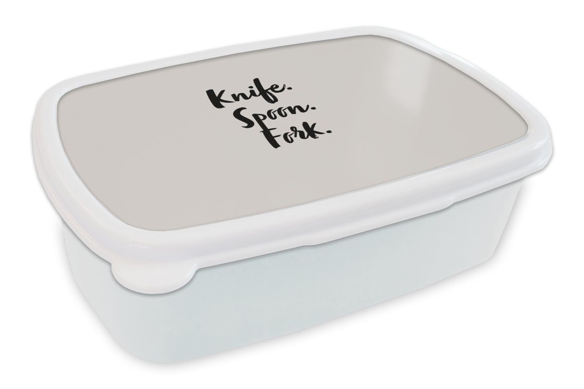 MuchoWow Lunchbox Zitate - - (2-tlg), Besteck., für und weiß Erwachsene, Brotdose, Messer. Mädchen - und Sprichwörter - für Jungs Gabeln. Kinder Brotbox Kochen Löffel. Kunststoff