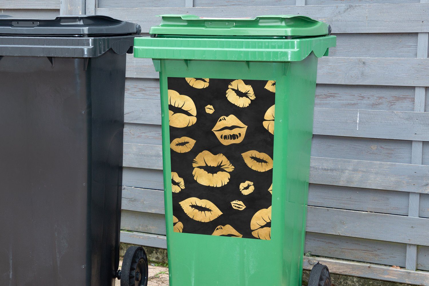 Sticker, Mülltonne, (1 Kuss Gold Schwarz - Container, Muster Abfalbehälter St), - Mülleimer-aufkleber, Wandsticker - MuchoWow
