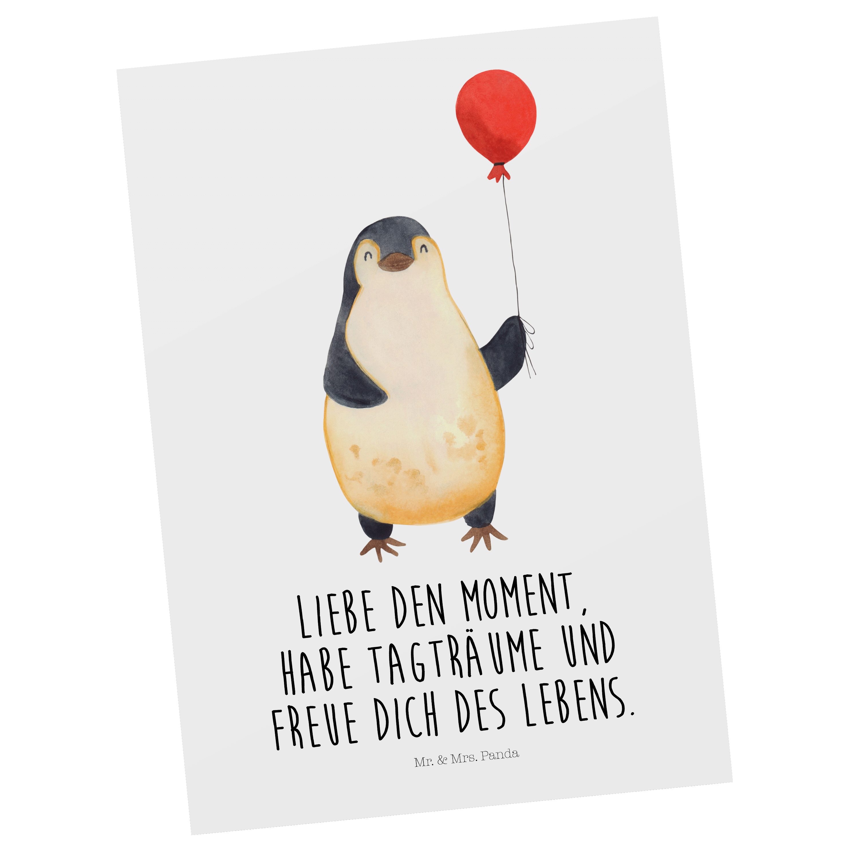 Mr. & Mrs. Panda Postkarte Geschenkkarte - Neustart, - Pinguin Luftballon Weiß Kind, Geschenk
