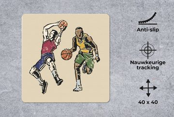 MuchoWow Gaming Mauspad Eine Illustration von zwei Basketballspielern, die mit ihrem Sport (1-St), Mousepad mit Rutschfester Unterseite, Gaming, 40x40 cm, XXL, Großes