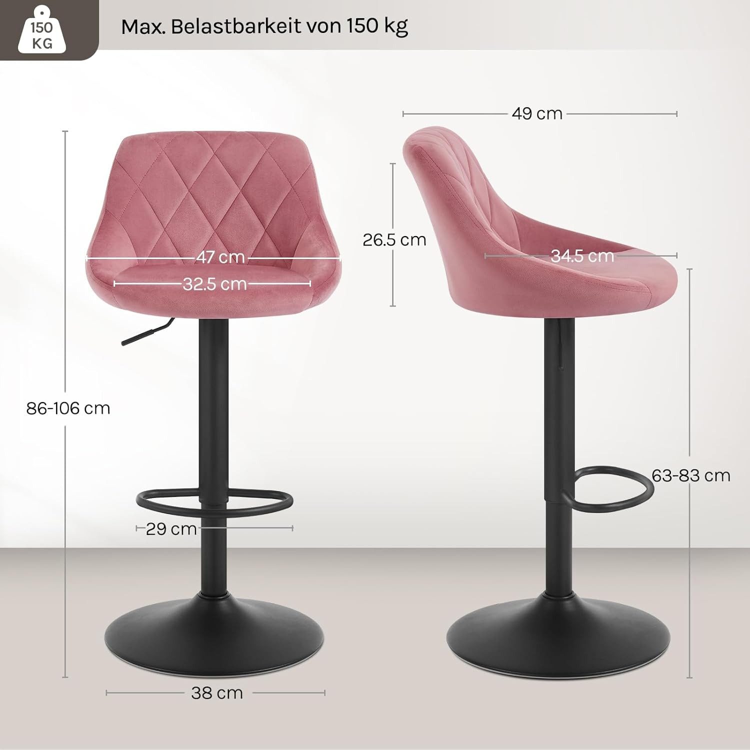 Woltu Barhocker (2 St), gut gepolstert, Samt, Höhenverstellbar, Drehbar