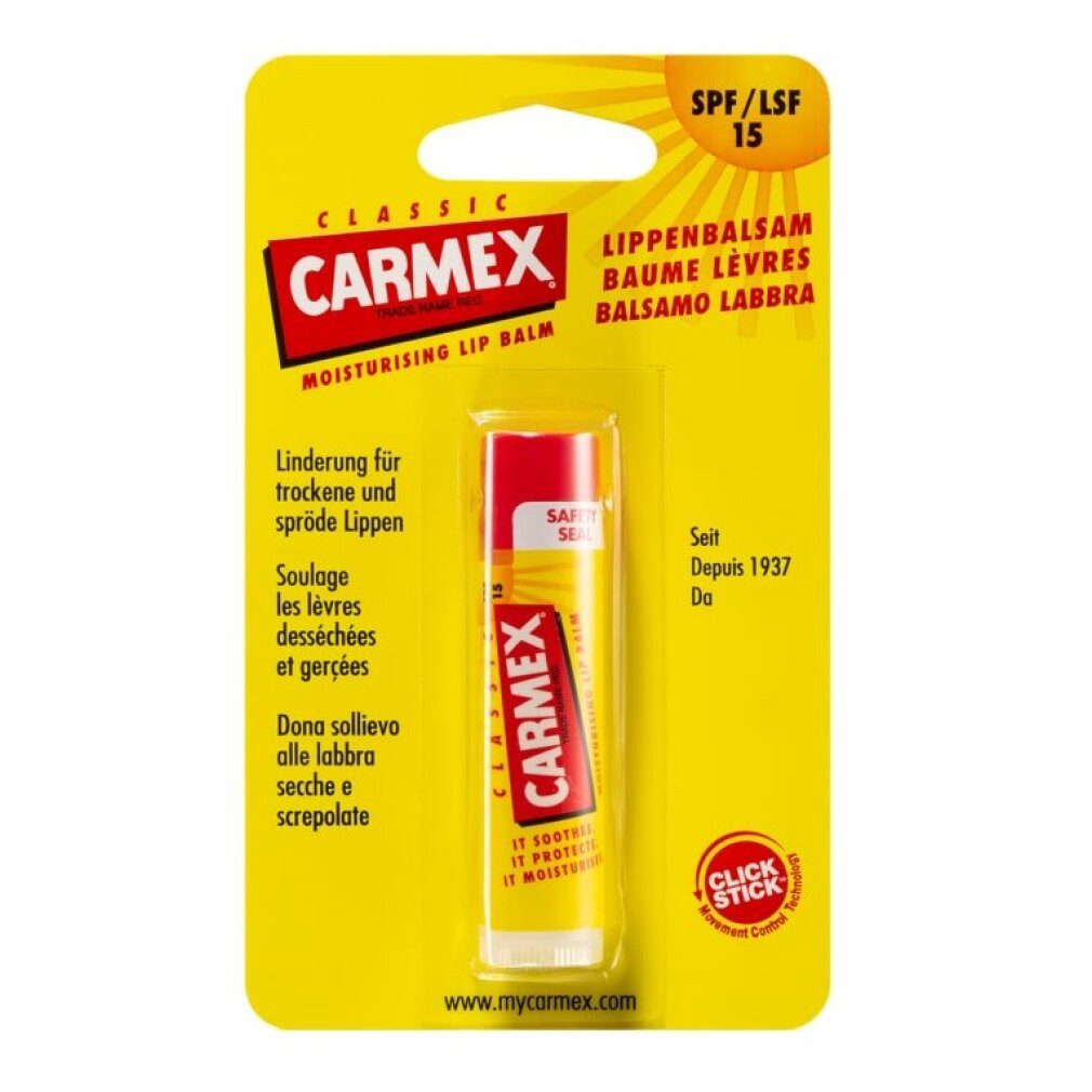 Carmex Lippenpflegemittel Classic feuchtigkeitsspendender Lippenbalsam SPF 15