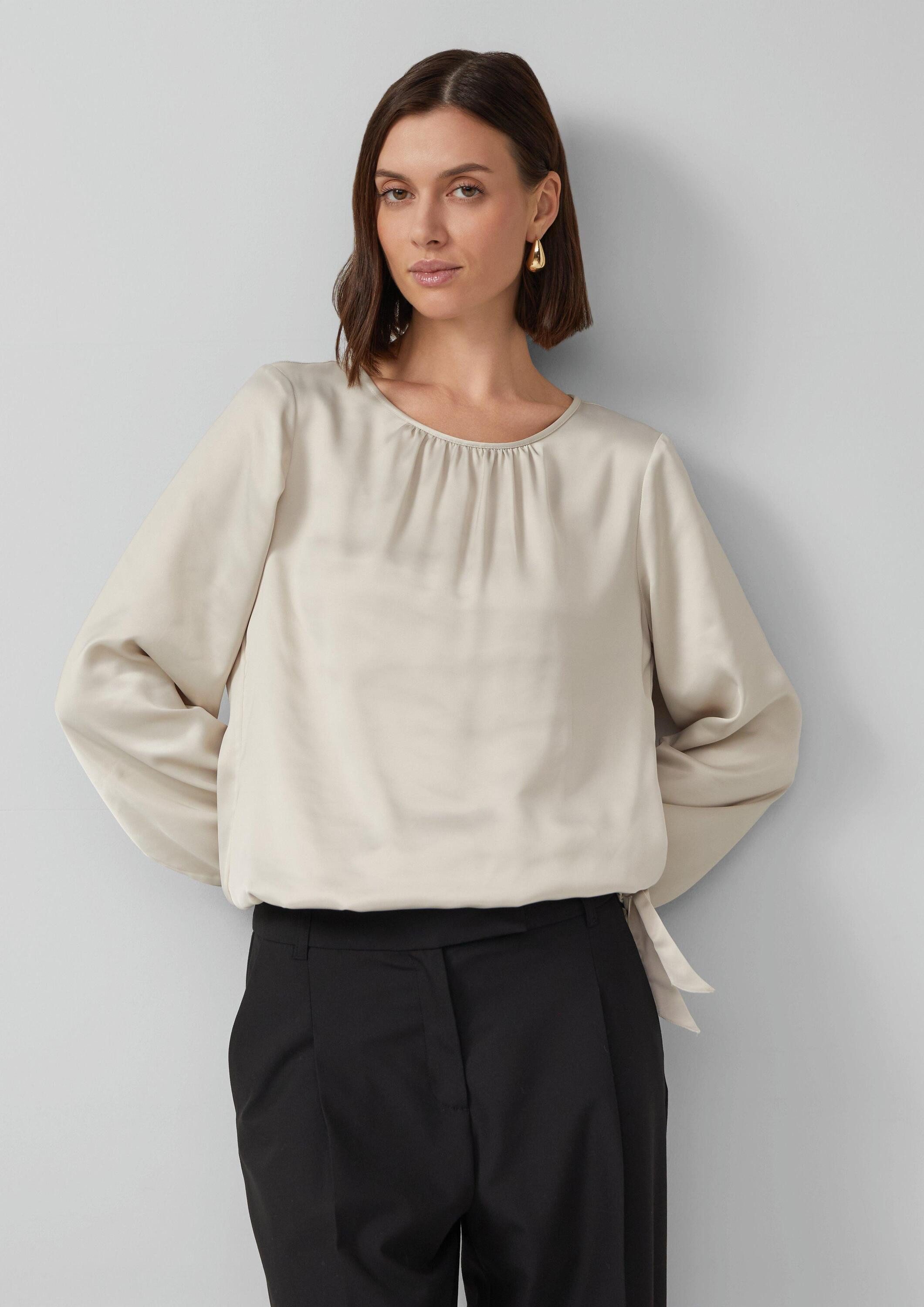 s.Oliver Langarmbluse Bluse Satin-Bluse mit Binde-Detail am Saum günstig online kaufen