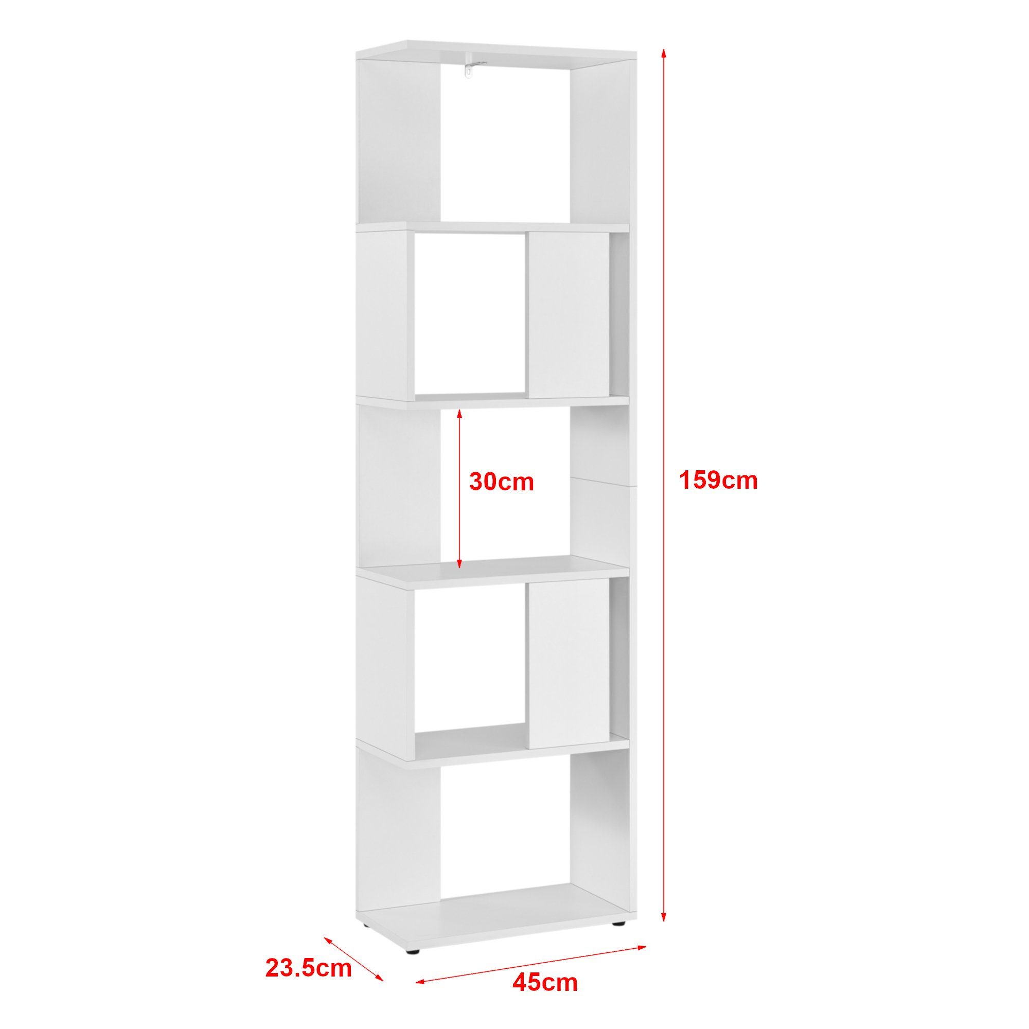 »Aneby« Weiß 159x45x23,5cm Regal Ablageflächen Bücherregal, mit 5 en.casa