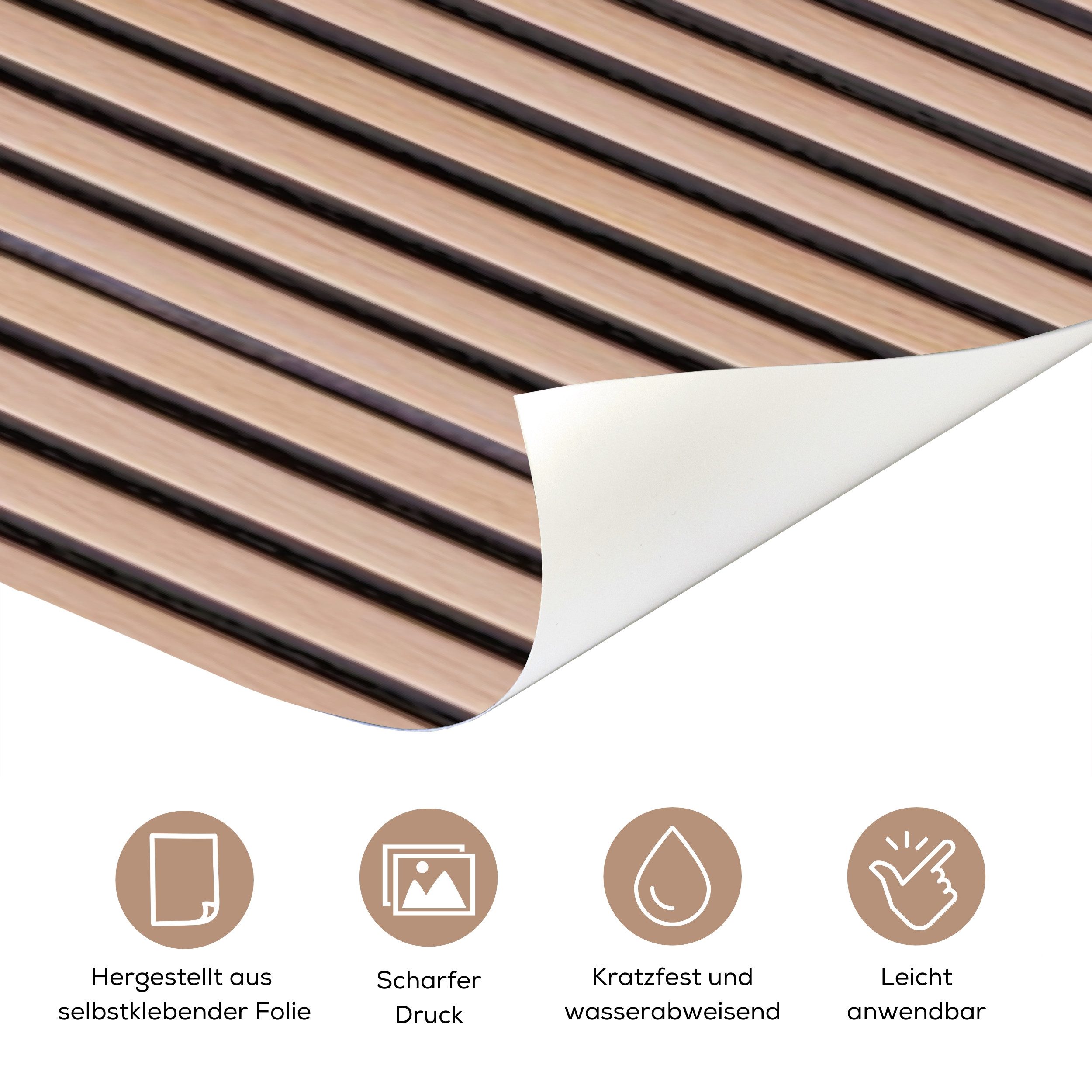 MuchoWow Türtapete Holzoptik - Regale - Retro, Matt, bedruckt, (1 St), Selbstklebende Tapete, Folie für Möbel, 75x205 cm