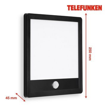 Telefunken LED Außen-Wandleuchte 313805TF, LED fest verbaut, Neutralweiß, Außenleuchte IP44 Bewegungsmelder 2000lm 25x25cm