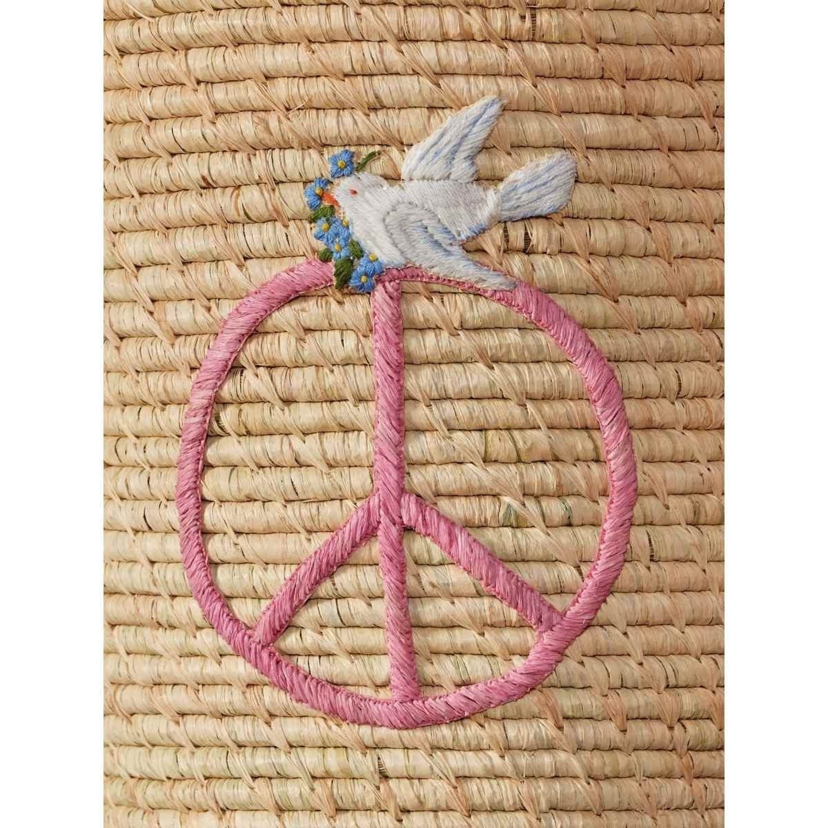 rice Aufbewahrungskorb Raffia Aufbewahrungskorb mit Peace-Stickerei und Taubenmotiv