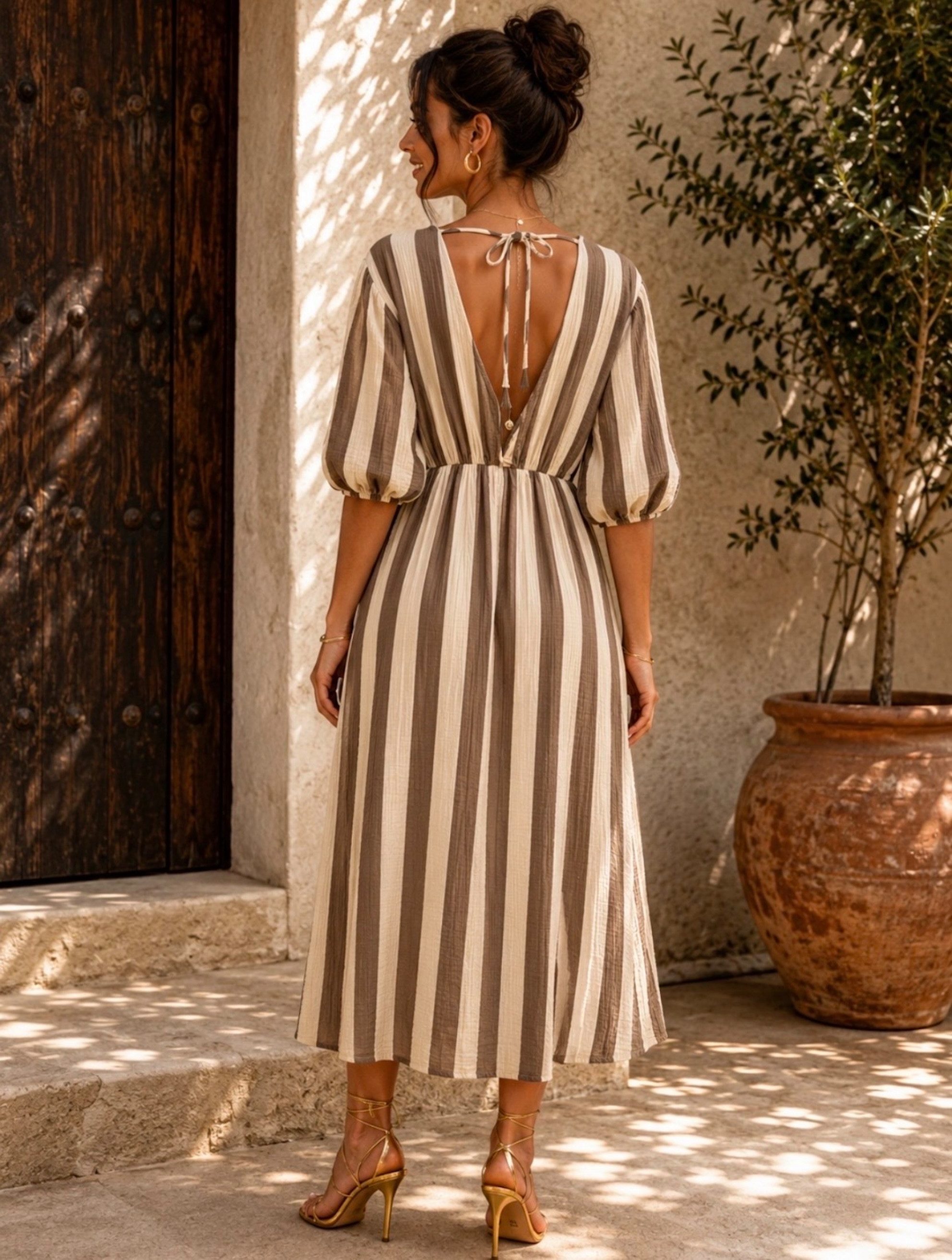Worldclassca Sommerkleid Worldclassca Musselin Sommerkleid Streifen Lang Gestreift Strand Dress Neue Kollektion - Stilvolle und gemütliche Sommer Mode für Damen